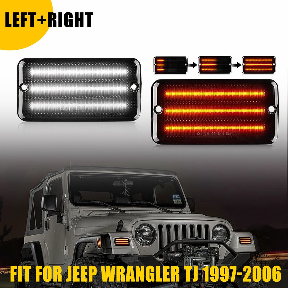 1997-2006 Jeep Wrangler TJ LED Front Bumper Turn Signal & Side Marker Lights - Smoke Lens - Off-Road & Night Driving Safety Upgrade