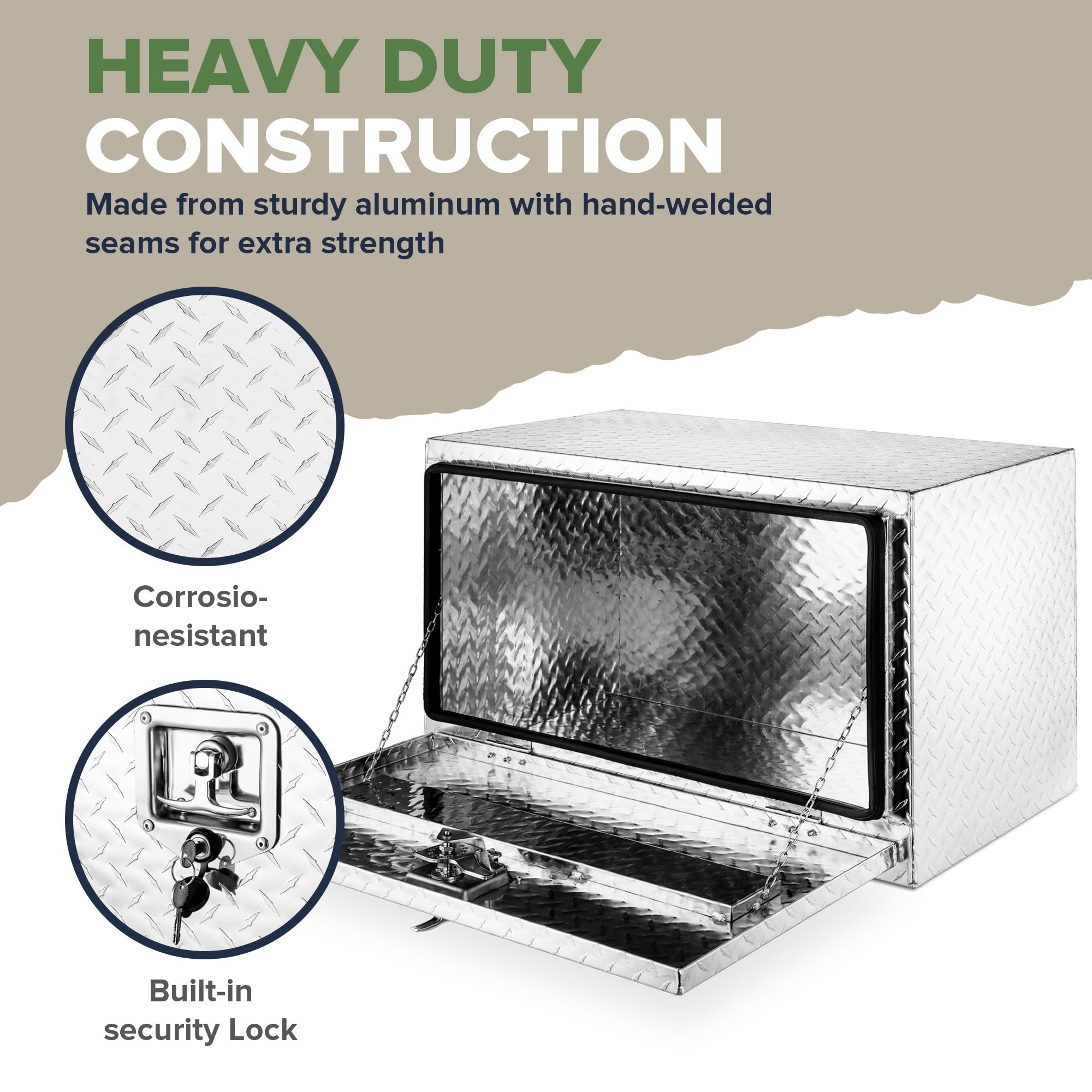ARKSEN 30 Inch Heavy Duty Aluminum Diamond Plate Truck Tool Box - Waterproof Underbody Storage Chest with T-Handle Lock for Pickup Trucks, RV Trailers (Silver) | Secure Tool Organization for Construction & Outdoor Work