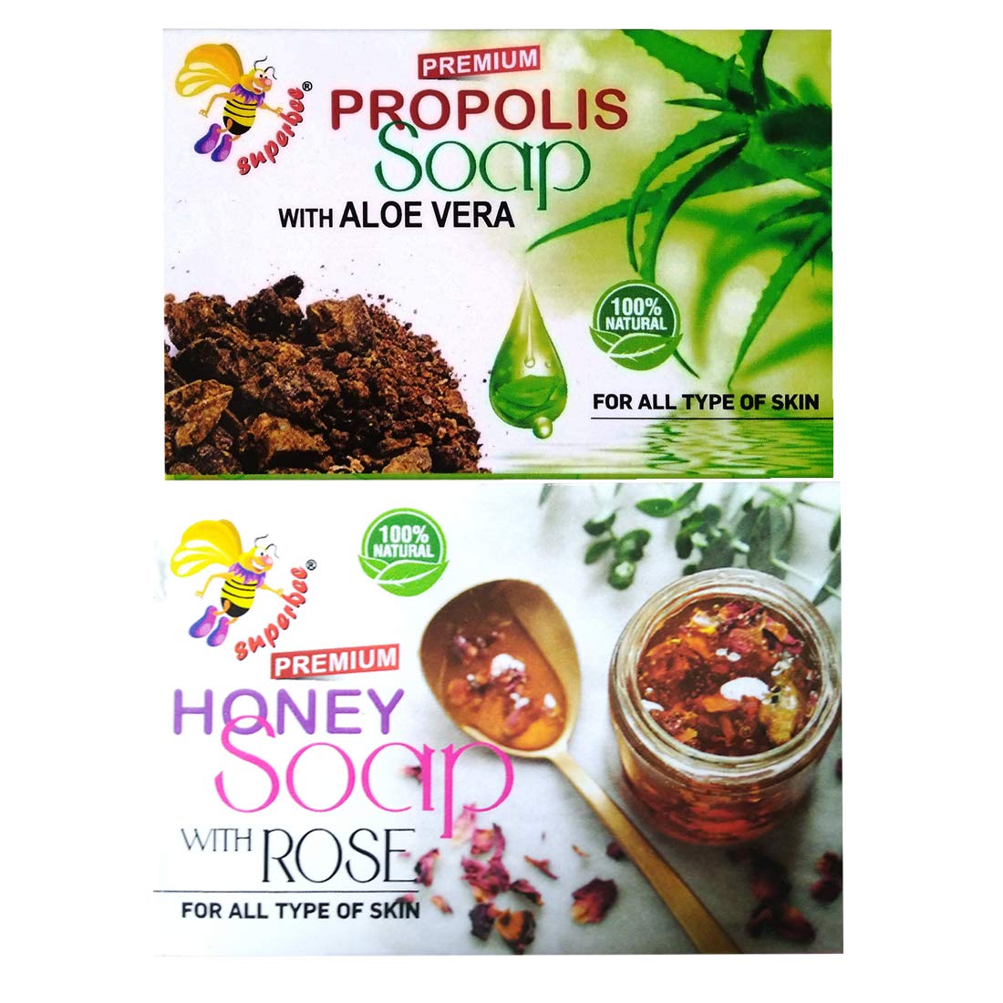 Superbee Premium Propolis Soap with Aloe Vera & Honey - Rose Scented Natural Skincare Bar (2-Pack, 125g Each) for Face & Body Cleansing - Perfect for Dry, Sensitive Skin & Daily Moisturizing
