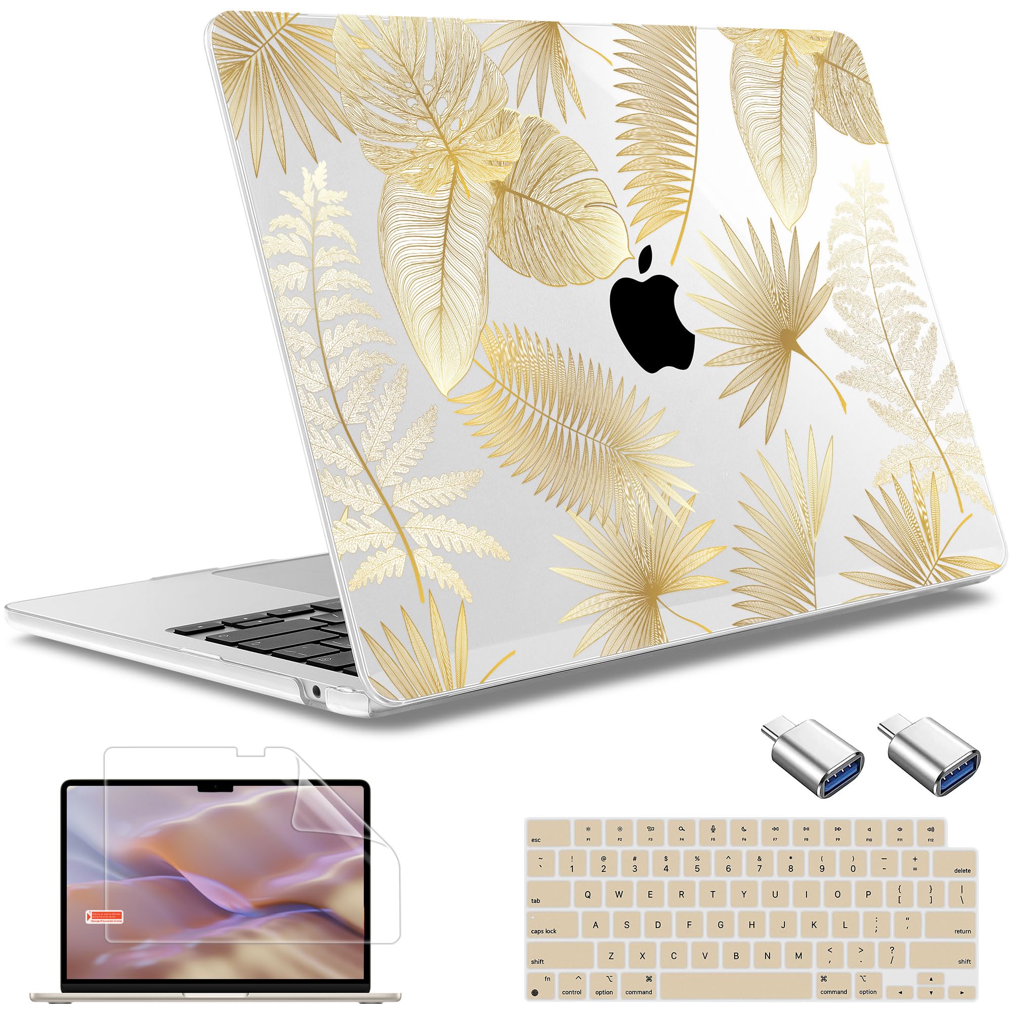 May Chen MacBook Air 13.6 Inch Case (2022 Model A2681 M2 Chip) - Hard Plastic Shell with Keyboard Cover - Tropical Palm Leaf Design - Compatible with Liquid Retina Display & Touch ID - Perfect for Work, Travel & School Protection