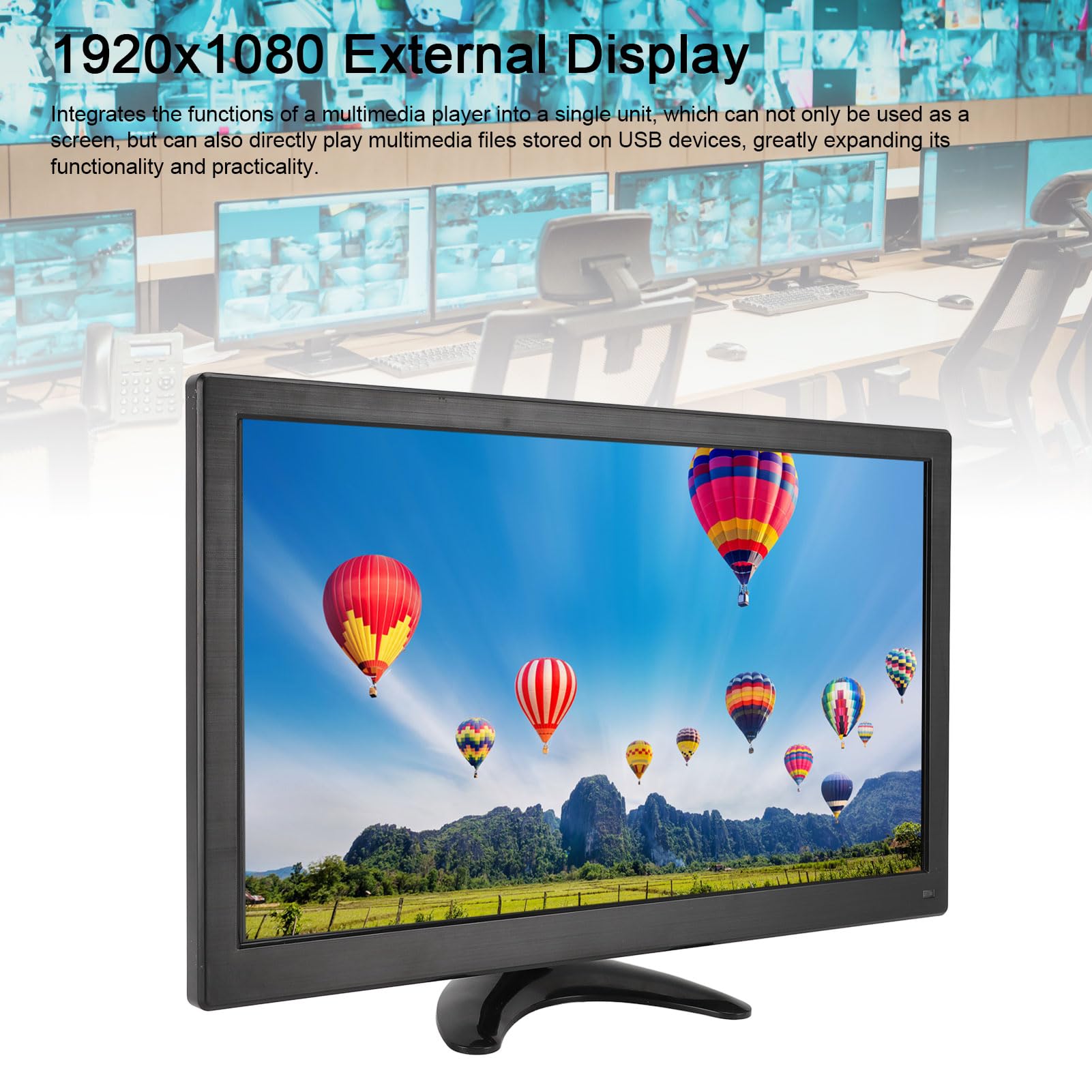 Garsent 15.6 Inch Full HD 1080p LED Monitor with Built-in Speakers, HDMI/VGA/AV/BNC/USB Ports - Kitchen TV Display for FireStick, Computer, Laptop, Raspberry Pi (UK Plug 100-240V) - Perfect for Cooking, Recipes & Smart Home Control