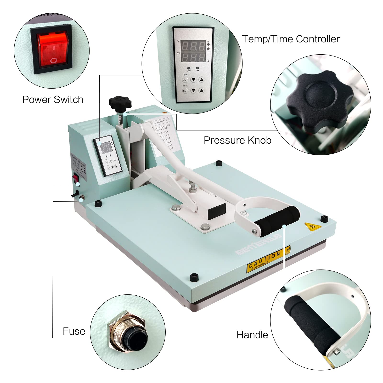 BetterSub 15x15 Inch Digital Heat Press Machine - Industrial Quality Clamshell Sublimation T-Shirt Printer for DIY Custom Apparel & Merchandise (Teal) | Perfect for T-Shirt Printing, Mugs, Hats & Home Business