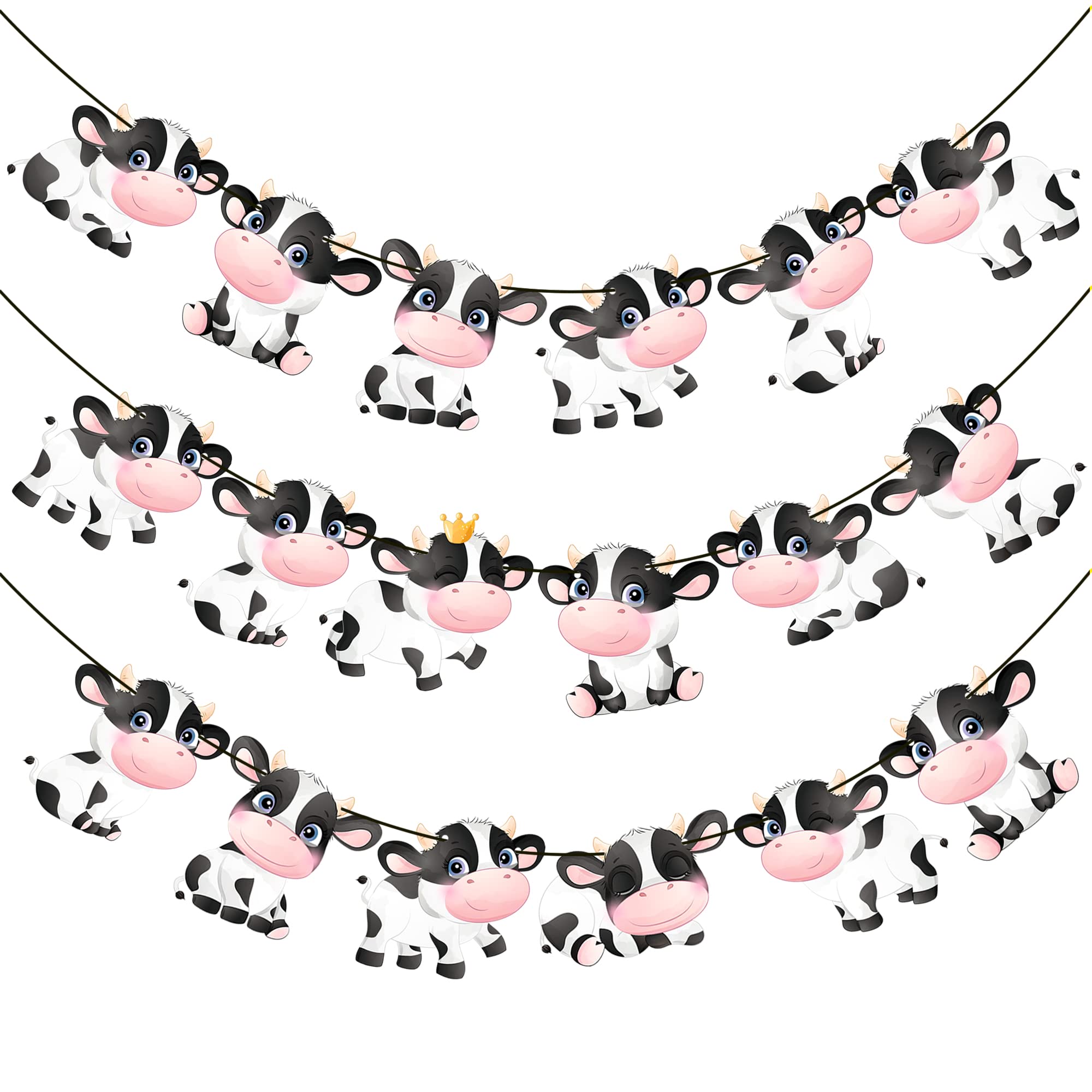 2PCS Cow Print Banner Garland - Farm Animal Birthday Party Decorations for Kids, Cow Themed Party Supplies, Farmhouse Birthday Banner for Baby Shower, Nursery, Classroom, and Cowboy Theme Events