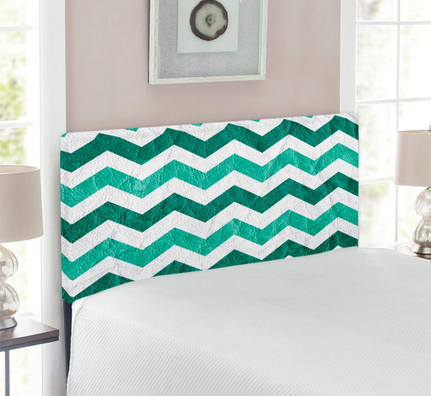 Ambesonne Modern Upholstered Headboard with Memory Foam - Twin Size Mint & Dark Green Chevron Geometric Design - Contemporary Bedroom Decor for Master & Guest Rooms