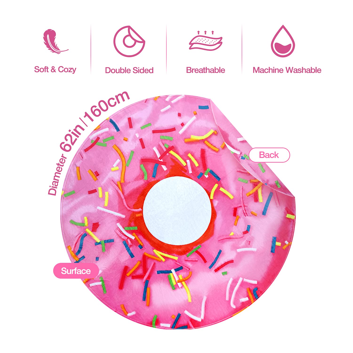 Funny Donut Double Sided Blanket - Realistic Food Design Throw Blanket for Adults & Kids (63 Inch) - Perfect for Couch, Bed, Movie Nights & Gifts