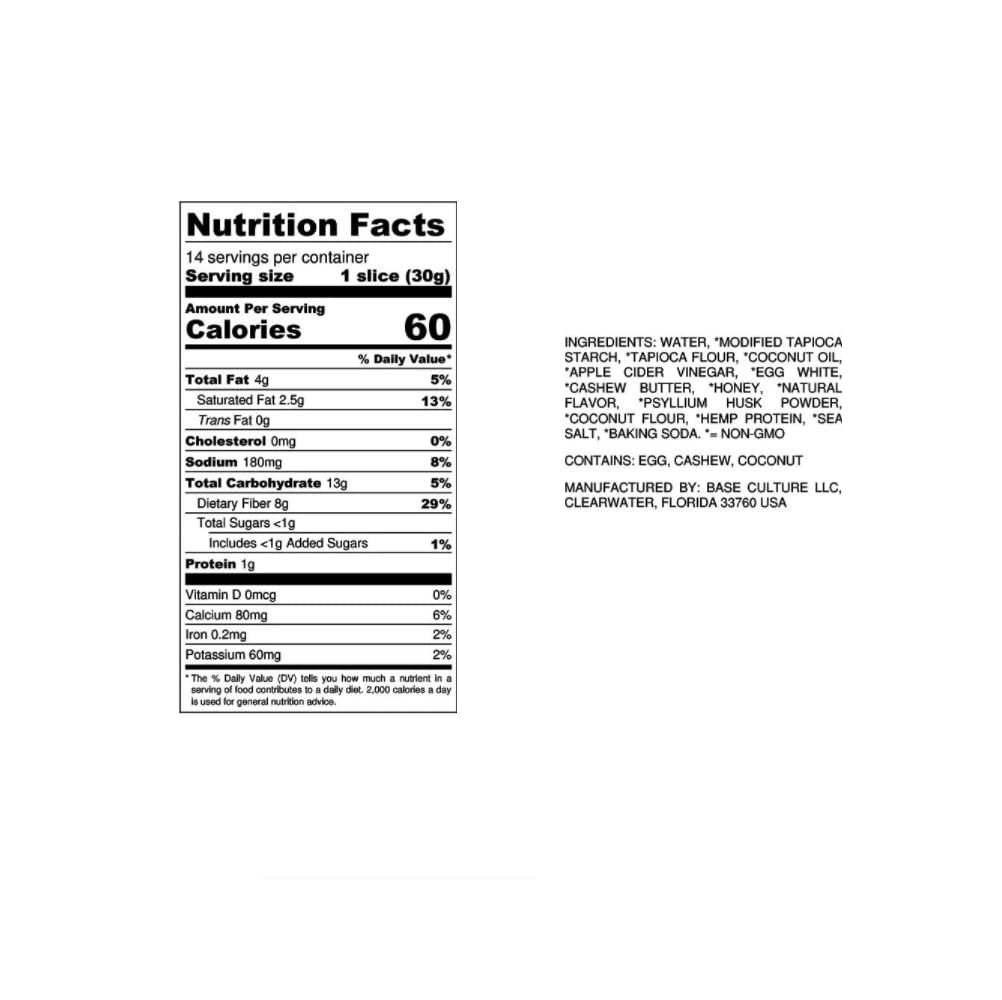 Base Culture Keto Bread - Simple White Bread | Paleo, Gluten Free, Grain Free, Non-GMO, Dairy Free, Soy Free, Kosher Certified | 15oz Loaf | Perfect for Low-Carb Diets, Sandwiches & Toast