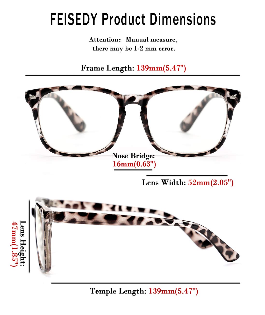 FEISEDY Vintage Blue Light Blocking Glasses for Women & Men - Anti Eyestrain Computer Glasses with Spring Hinge - Classic Reader Glasses B2519 for Office, Gaming & Digital Screen Use