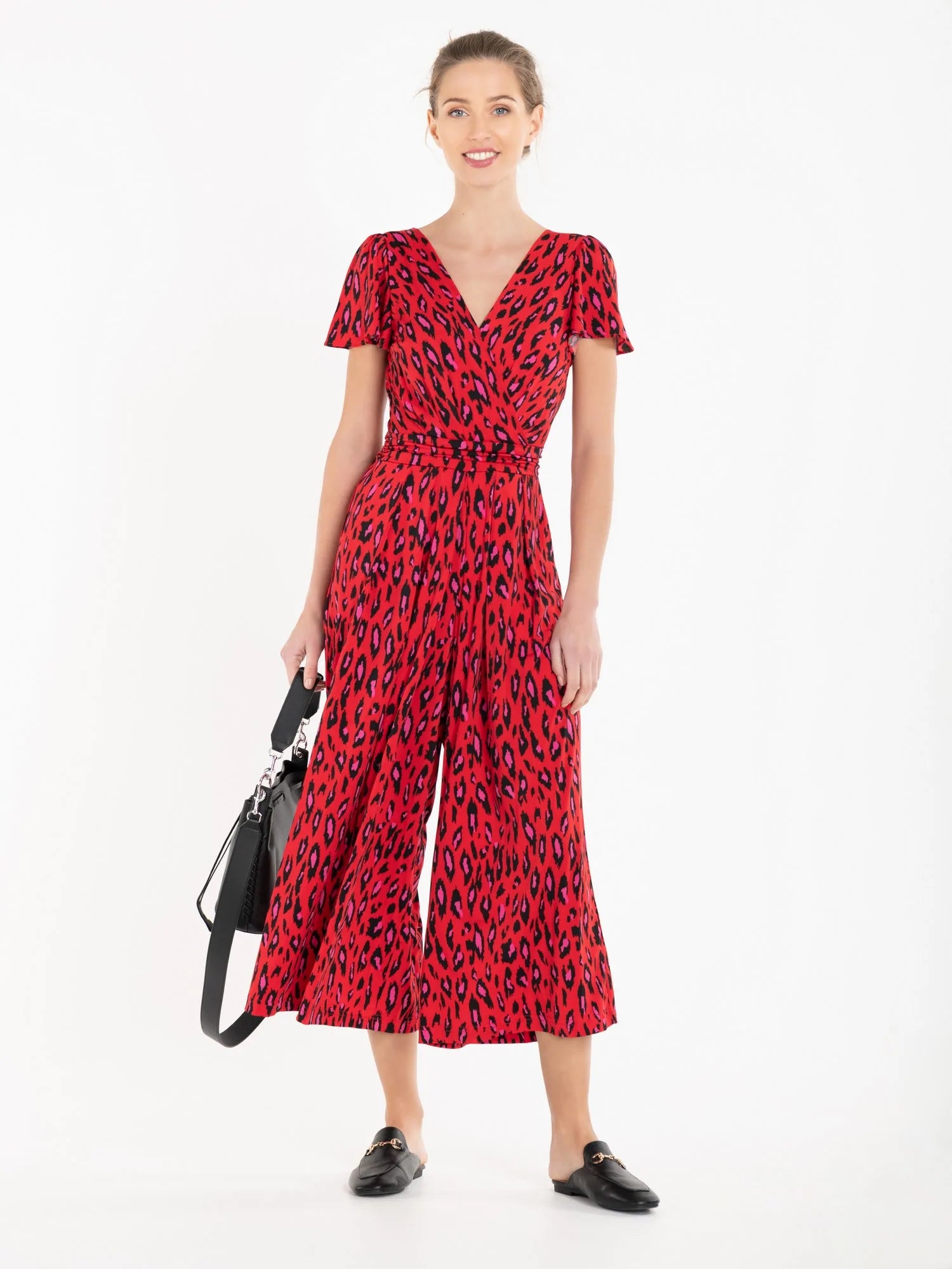 Carla Culotte Jumpsuit for Women - Red Animal Print Romper with Pockets | Casual Summer Outfit for Beach, Party & Vacation