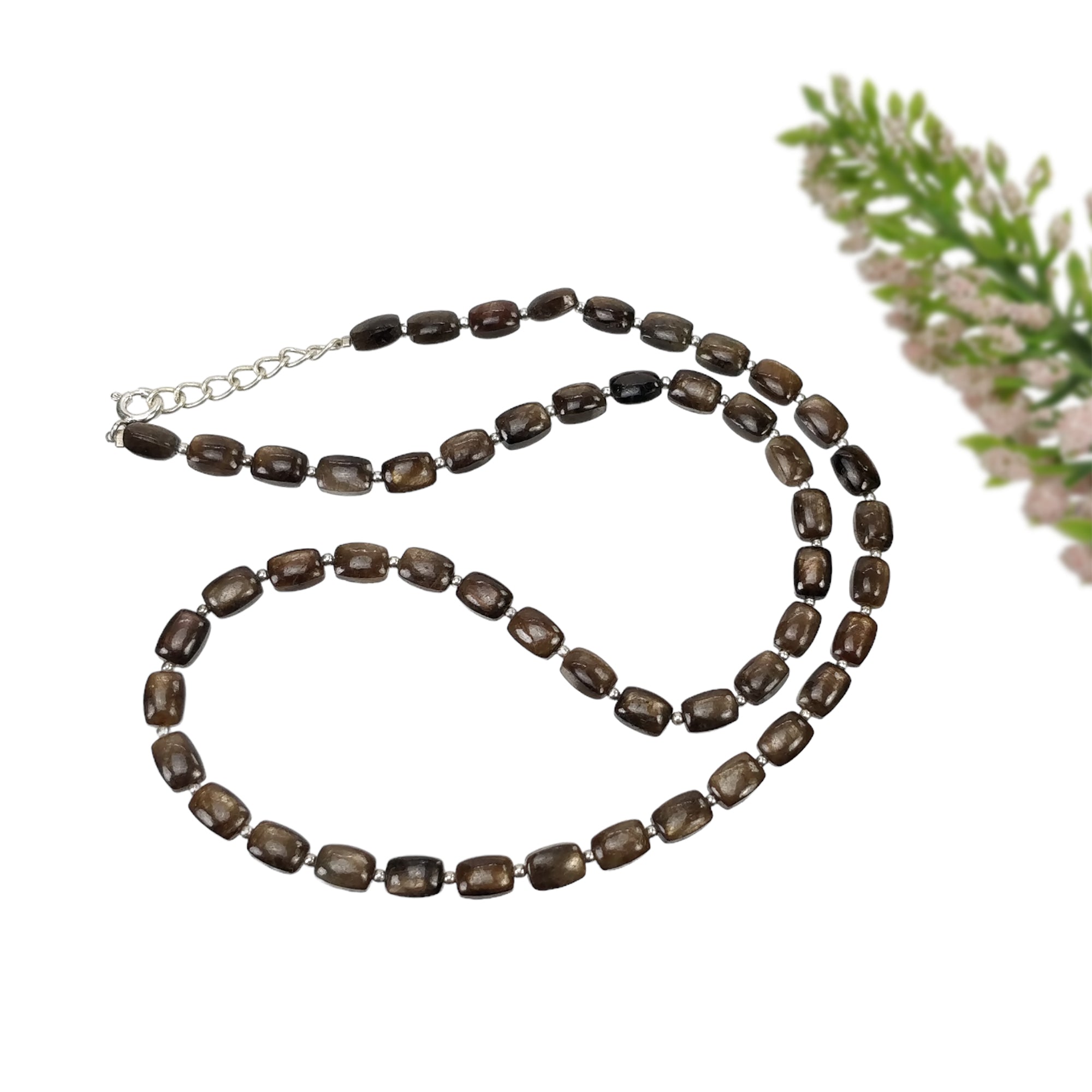 Natural Untreated Golden Brown Chocolate Sapphire Gemstone Necklace - 94.15cts Cushion Cut 925 Sterling Silver Jewelry (7x5mm, 18