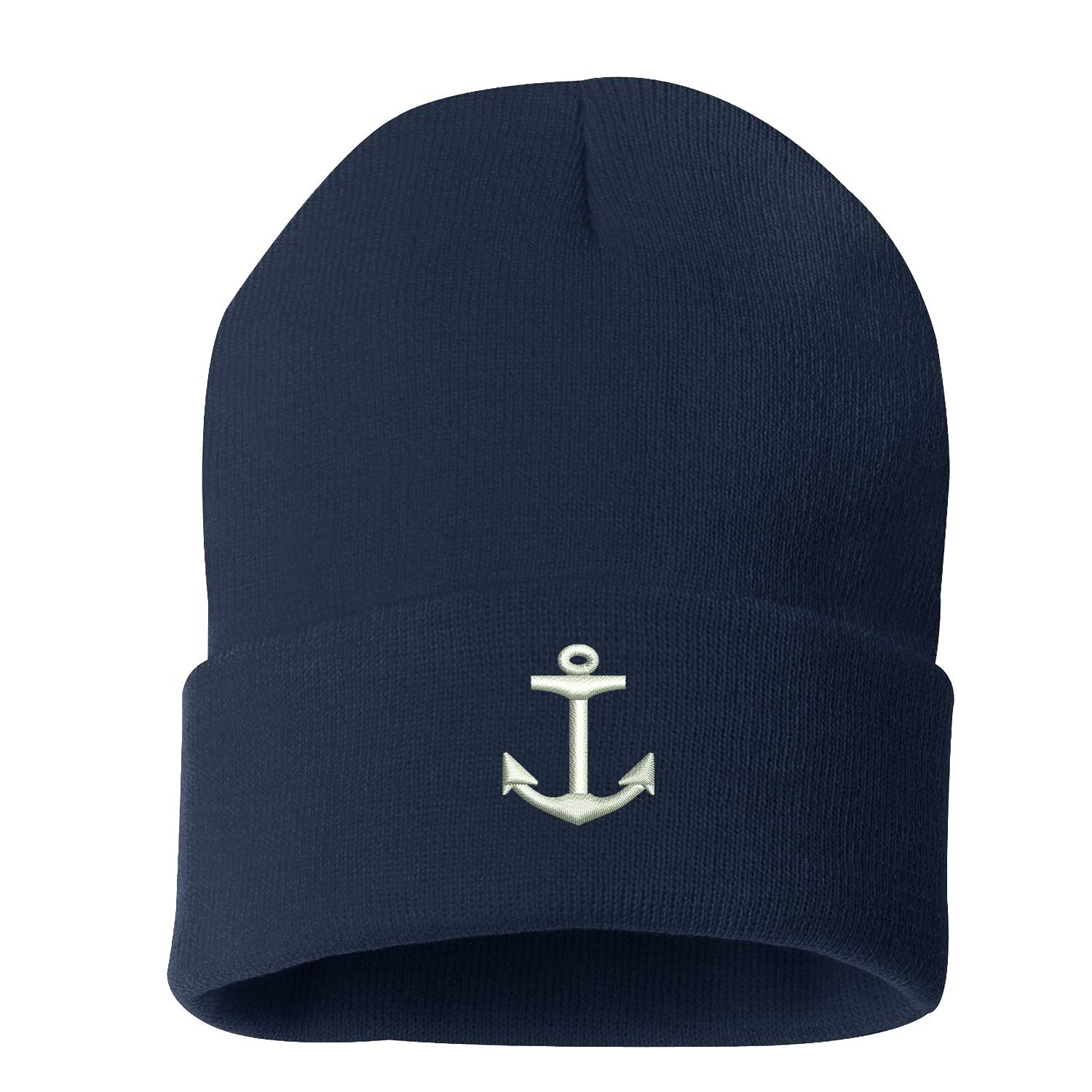 Anchor Embroidered Beanie Cuffed Cap - Unisex Skullies Winter Hats for Men & Women | Warm Knit Skull Cap for Cold Weather, Outdoor Activities & Street Fashion