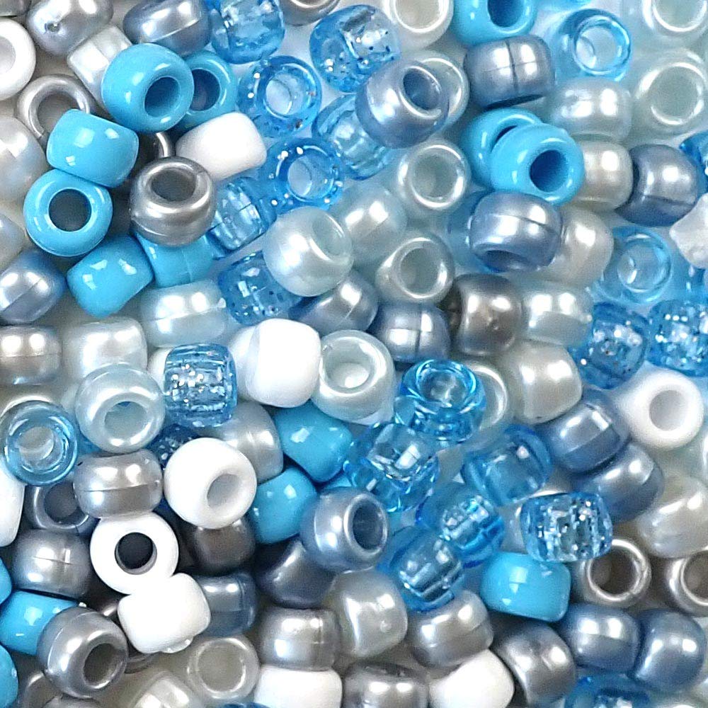 Blue & Multicolor Plastic Pony Beads for Baby Shower Crafts - 6x9mm, 1000 Bulk Beads, USA Made - Perfect for Jewelry Making, DIY Bracelets & Kids Art Projects