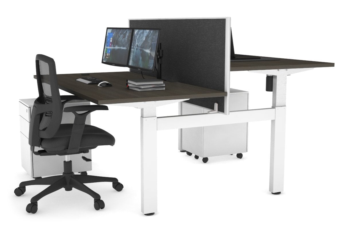 Adjustable Height 2-Person H Bench Workstation - White Frame (1400L x 800W) with Cable Management | Ergonomic Office Desk for Home & Workspace