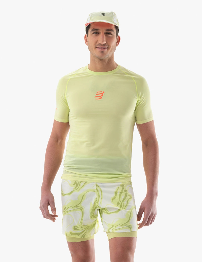 Compressport Men's Trail Running Short Sleeve T-Shirt - Breathable & Quick-Dry Performance Shirt for Hiking, Trail Racing & Outdoor Activities - Shadow Lime Color