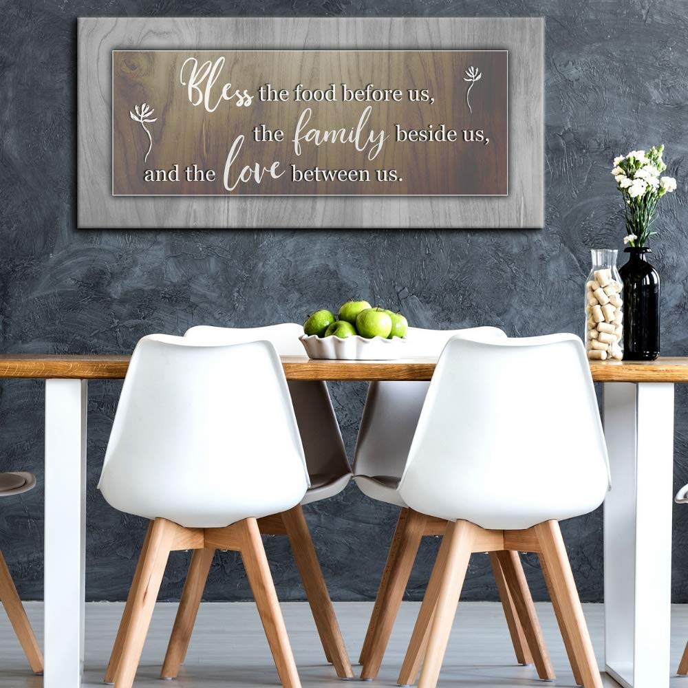 Bless the Food Before Us - Framed Wall Art for Kitchen & Dining Room Decor - Brown Wooden Sign (42x19 Inches) - Perfect for Farmhouse, Rustic & Christian Home Décor