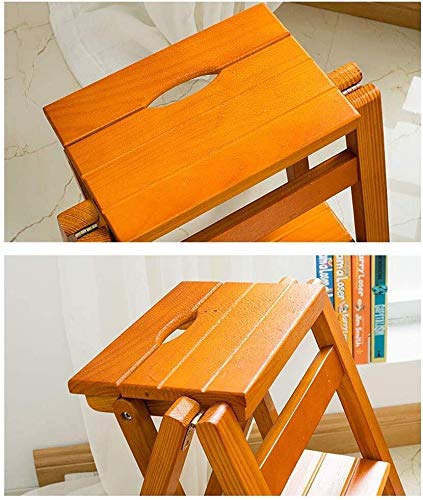 XHALERY Folding Wooden Step Stool - Solid Wood Ladder Chair for Home, Kitchen, Bathroom - Multi-Functional Step Stool for Reaching High Shelves & Storage