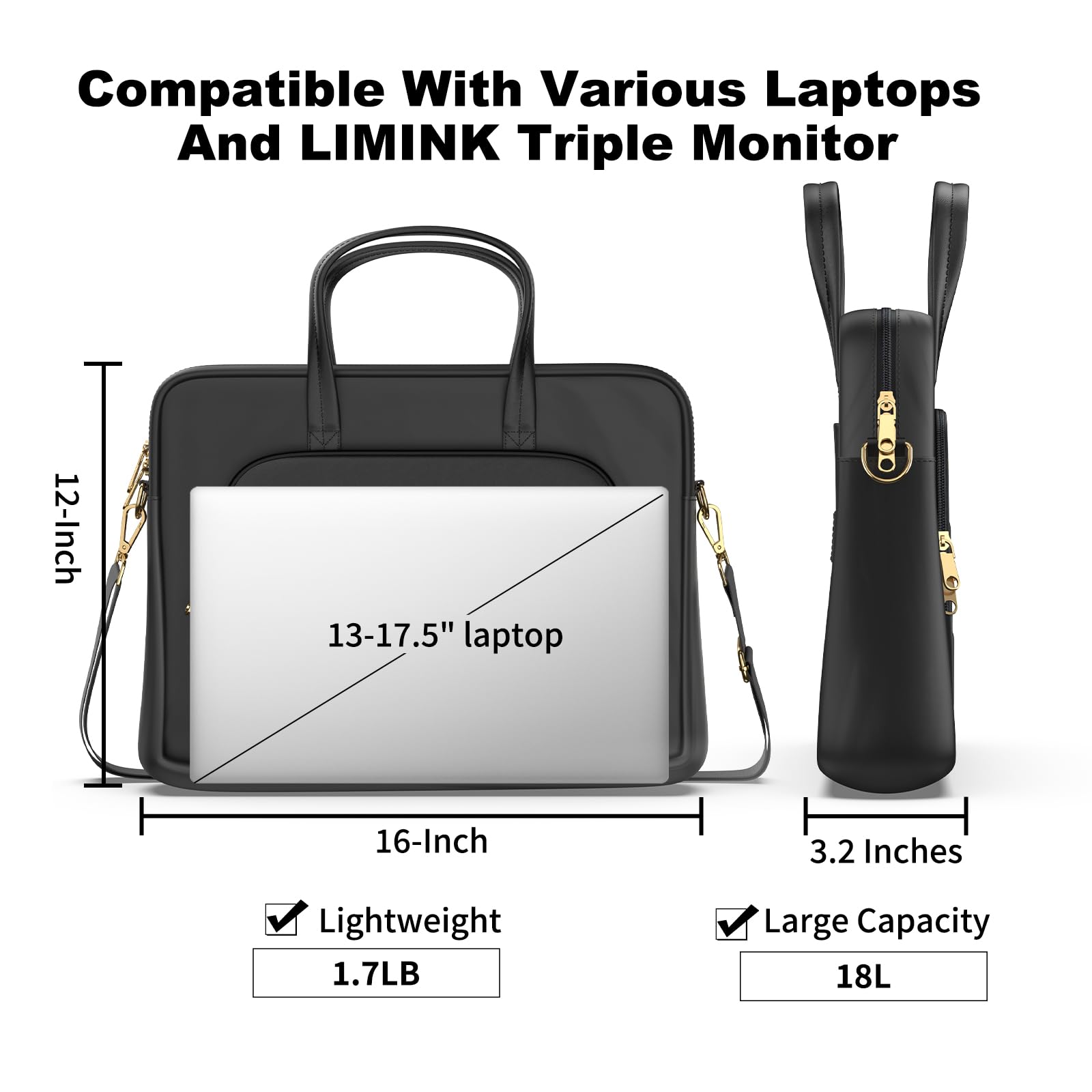 LIMINK Nylon Laptop Bag with LK14 Dual Monitor Stand for 13-16 Inch Laptops - Portable Freestanding Monitor Extender with Kickstand for Windows & MacOS - Perfect for Office, Travel & Remote Work