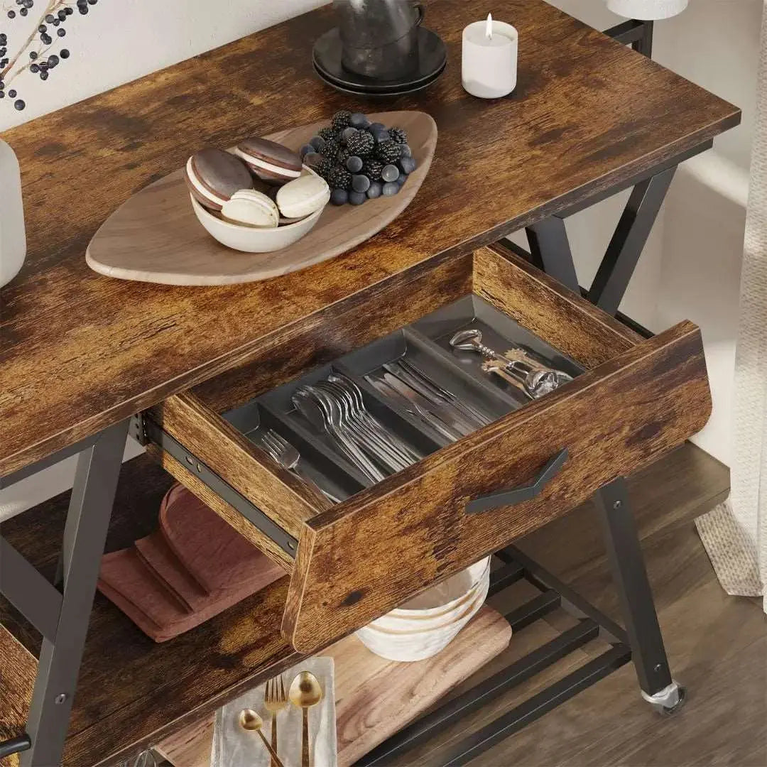 Bestier Coffee Bar Stand with Drawer - Rustic Kitchen Island Cart for Espresso Machine & Coffee Maker - Perfect for Small Kitchen, Breakfast Nook or Home Bar Setup