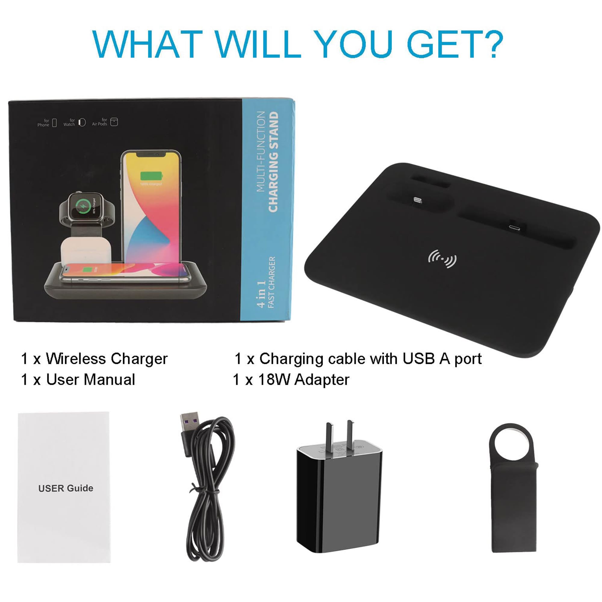 CHUYI 4-in-1 Wireless Charging Station with 18W Fast Charger - Compatible with iPhone 13/12/11 Series, AirPods & Type-C Devices | Multi-Device Charging Dock for Home, Office & Travel