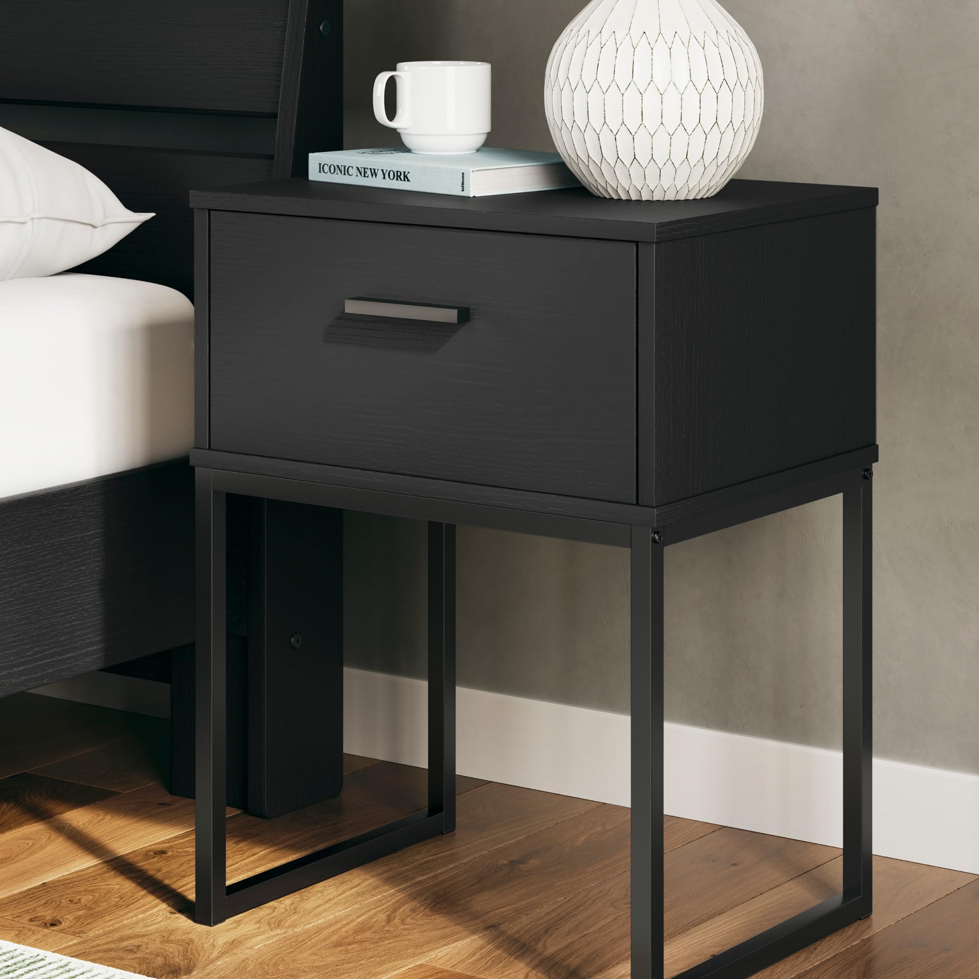 Signature Design by Ashley Socalle Modern 1 Drawer Nightstand with Metal Legs, 26.02