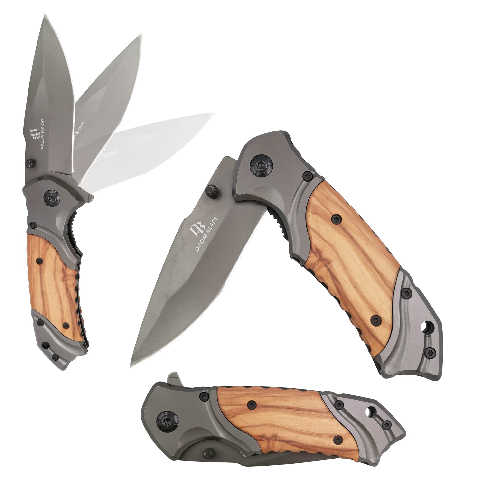 Premium Folding Pocket Knife with Wooden & Stainless Steel Handle - One-Hand Opening, Sharp Blade for Camping, Hiking, Fishing - Perfect for Outdoor Adventures & Everyday Carry (EDC)