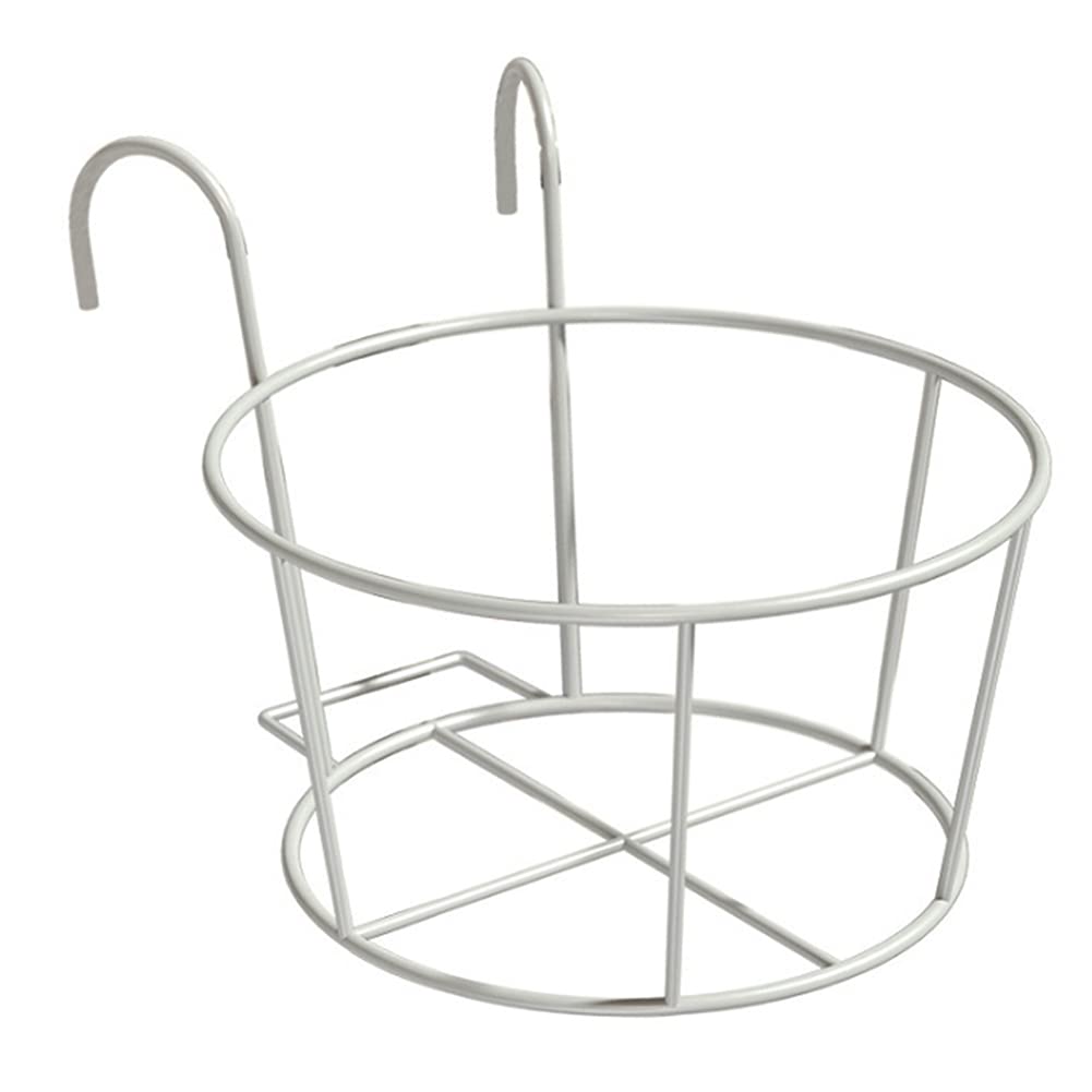 6 Pack Hanging Railing Planters - Iron Flower Pot Holders for Balcony, Fence & Garden - Round Metal Potted Stand with Mounting Brackets - Indoor/Outdoor Plant Baskets (Medium, White) - Perfect for Small Space Gardening, Vertical Greenery & Home Decor