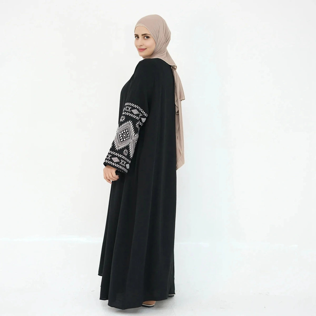 Elegant Embroidery Cardigan Open Abaya Dress #24915 - Perfect for Ramadan, Eid, and Special Occasions