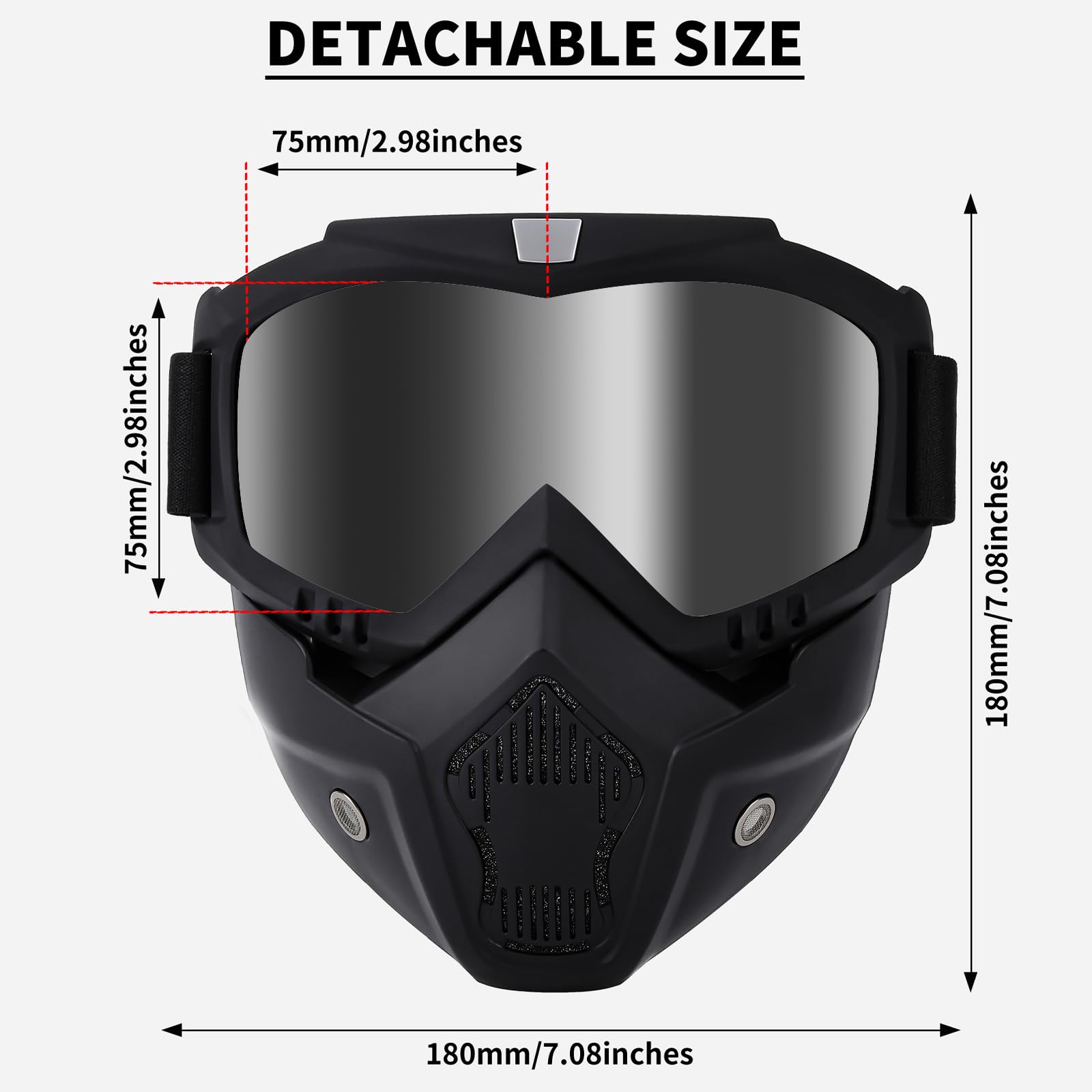Motorcycle Goggles - Detachable Paintball Mask with Anti-Fog Lens for Skiing, Airsoft & ATV Riding | Dirt Bike Face Protection Gear for Outdoor Sports & Adventure Activities