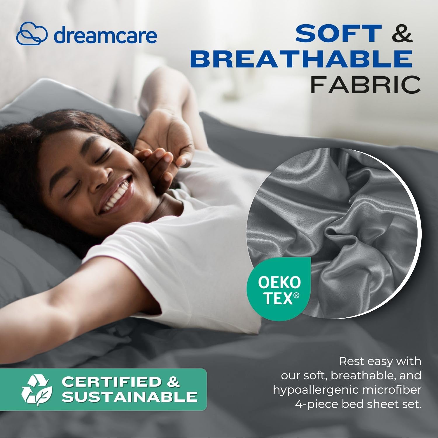 DREAMCARE King Size Sheets Set - 4 Piece Cooling Bed Sheet Set with 21