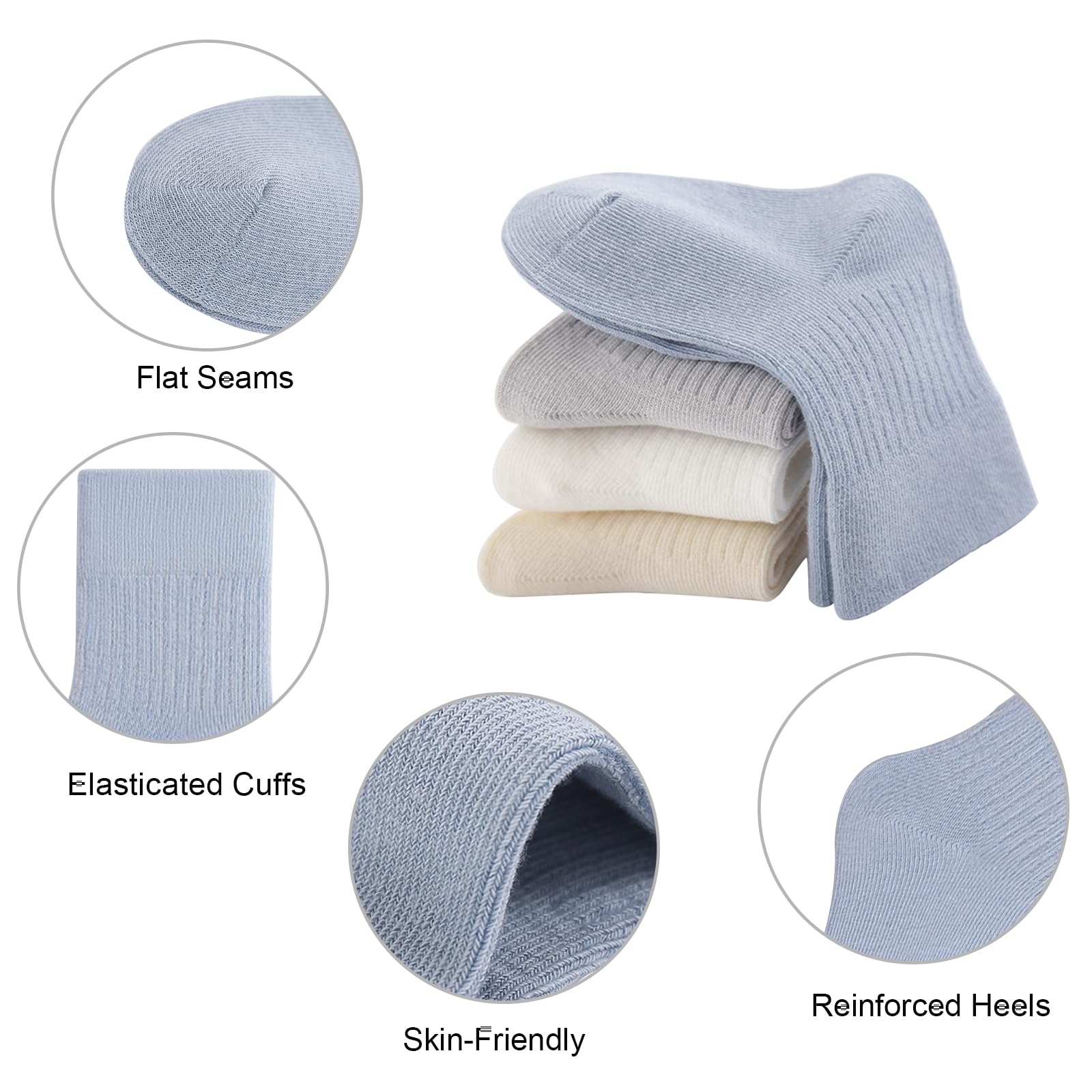 5 Pairs Soft Cotton Toddler Crew Socks - Stretchy Elastic Baby Socks for Boys & Girls - Unisex Solid Color Kids Socks for Everyday Wear, Playtime & School