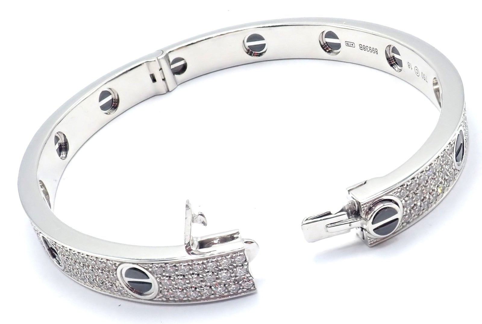 Authentic Cartier Love 18K White Gold Diamond Pave Ceramic Bracelet Size 18 with Certificate - Luxury Jewelry Gift for Anniversary & Special Occasions