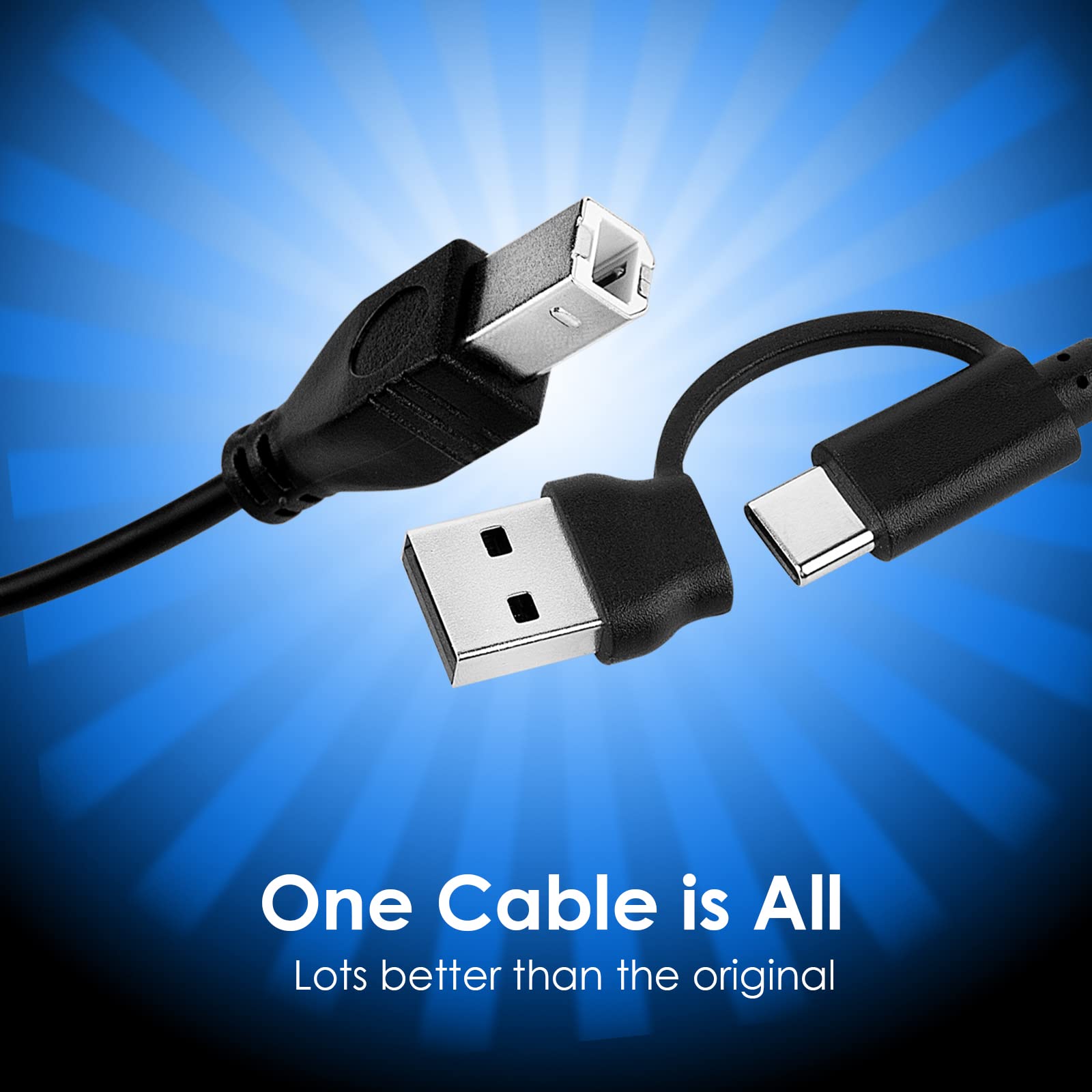 USB C to USB B Printer Cable 1M (3.3ft) - Dual USB & Type-C 2.0 Compatible with MacBook Pro/Air, Yamaha Roland Casio Piano Keyboard MIDI Controller - Perfect for Home/Office Printing & Music Production