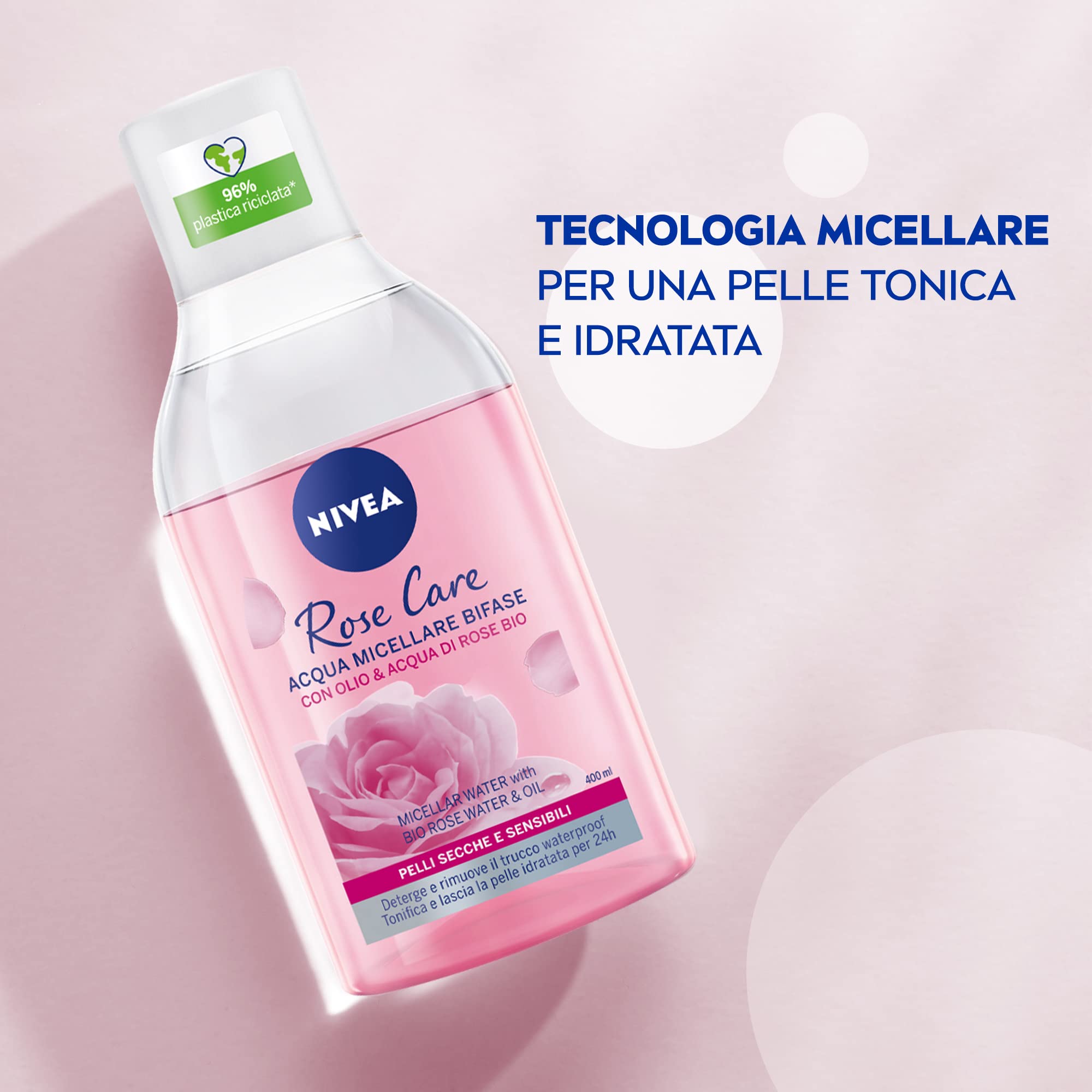 NIVEA MicellAIR Rose Water & Oil Micellar Cleansing Water - Gentle Face Wash for All Skin Types, 400ml - Perfect for Makeup Removal & Daily Skincare Routine