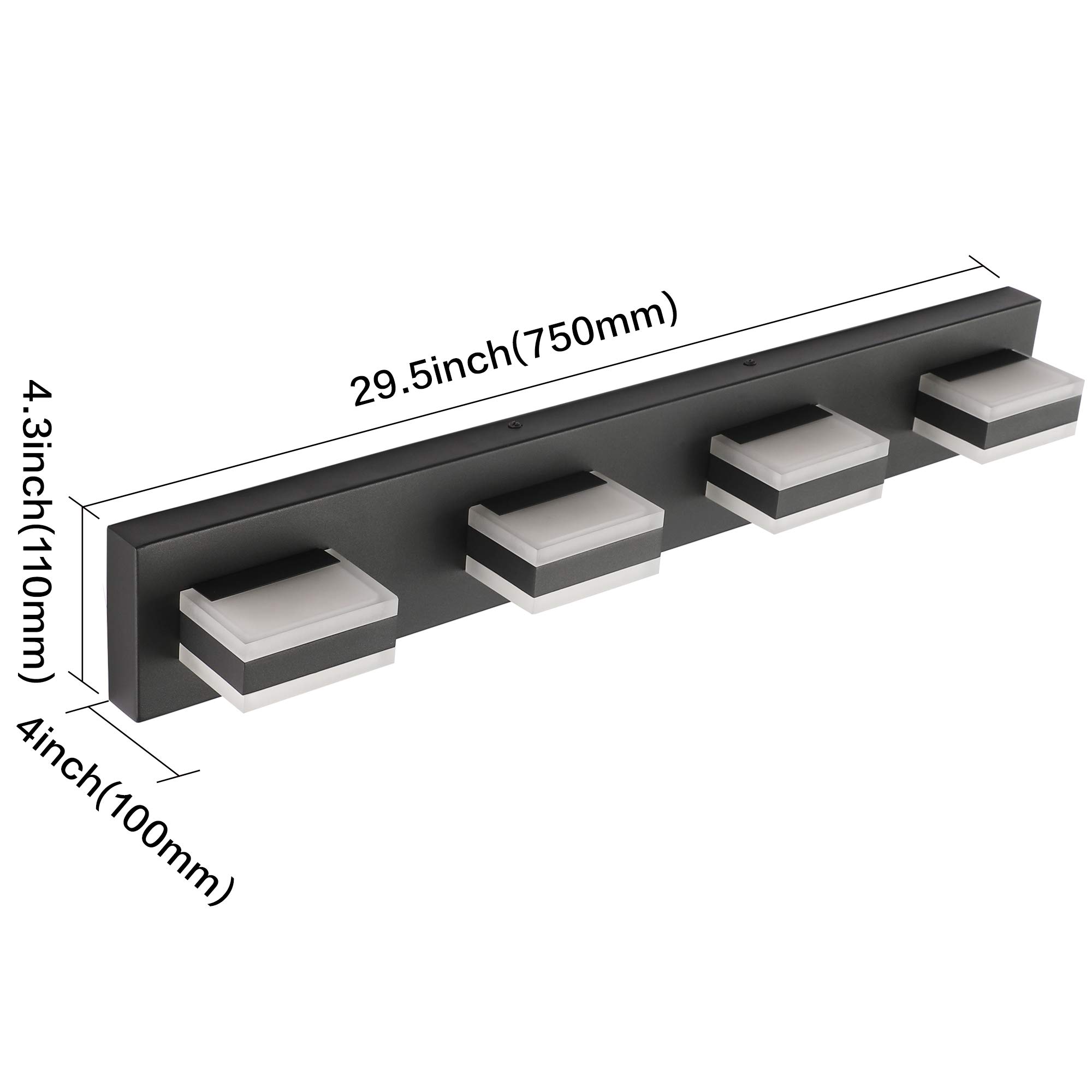 SOLFART Black Bathroom Vanity Light Fixture - 4-Light LED Dimmable Bathroom Lighting, 32W Cool White 6000K, 0%-100% Brightness Adjustable - Perfect for Modern Bathrooms, Powder Rooms & Vanity Areas