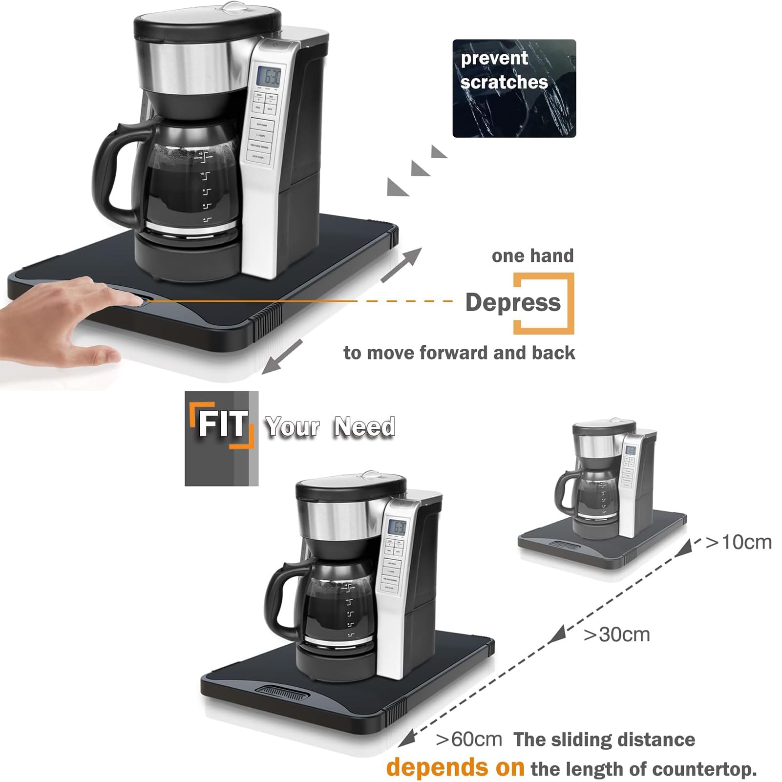 ARGOMAX Appliance Rolling Tray - 10.3''W × 15.3''D Sliding Coffee Maker Tray & Pull Out Organizer for Keurig, Nespresso, Air Fryers - Perfect for Kitchen Counter Space Saving & Appliance Organization