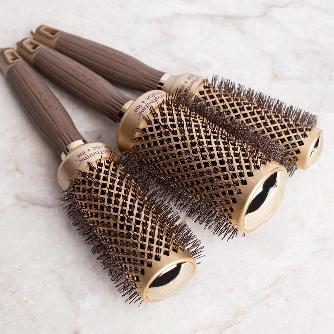 Olivia Garden NanoThermic Ceramic + Ion Round Thermal Hair Brush - Non-Electric Styling Tool for Frizz Control & Shine - Perfect for Travel, Home Use & Salon Styling