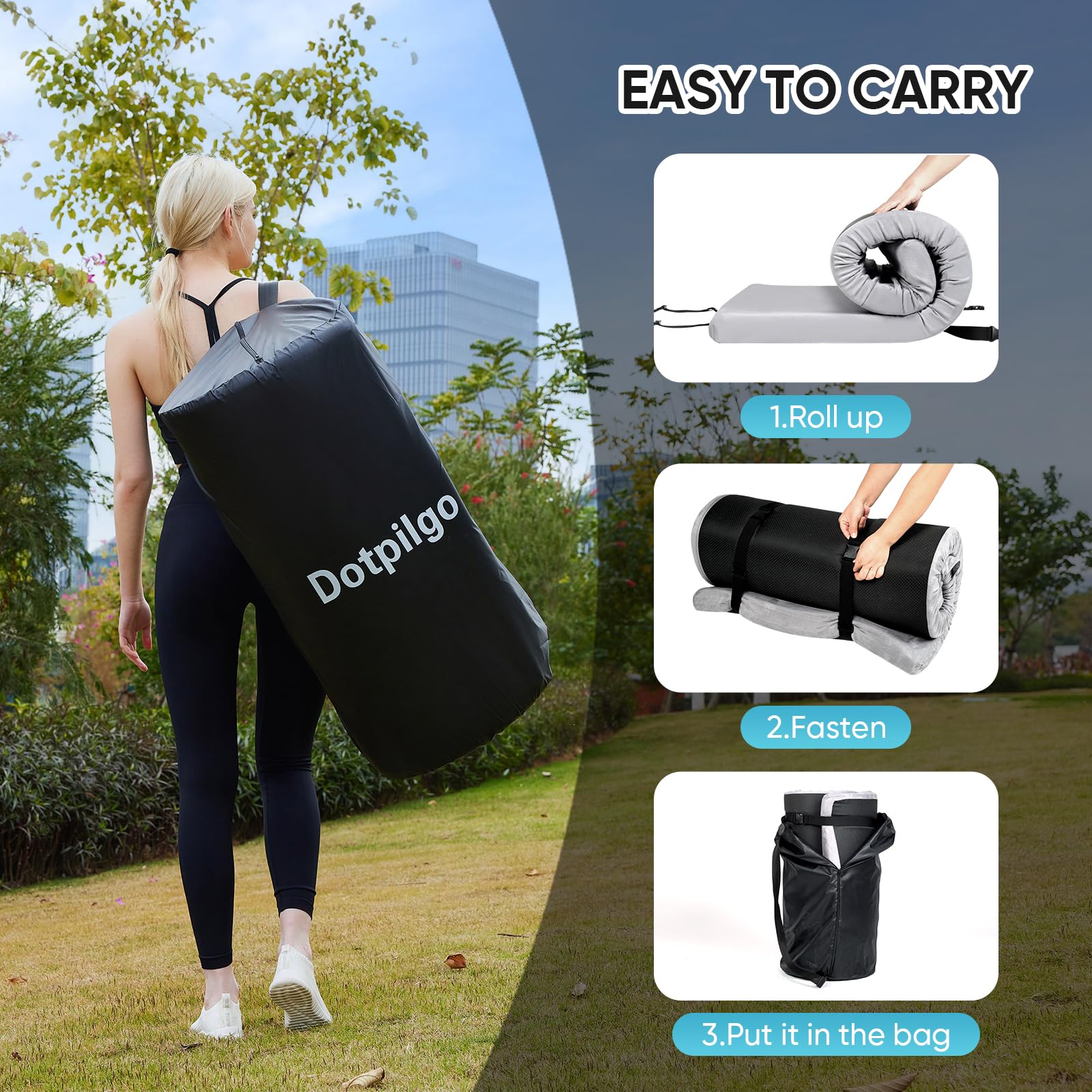 **Memory Foam Camping Mattress Pad - Portable Roll-Up Bed Topper, Lightweight Sleep Mat for Adults - Waterproof Cover & Travel Bag Included - Ideal for Travel, Car Camping, Guest Beds & Outdoor Adventures**