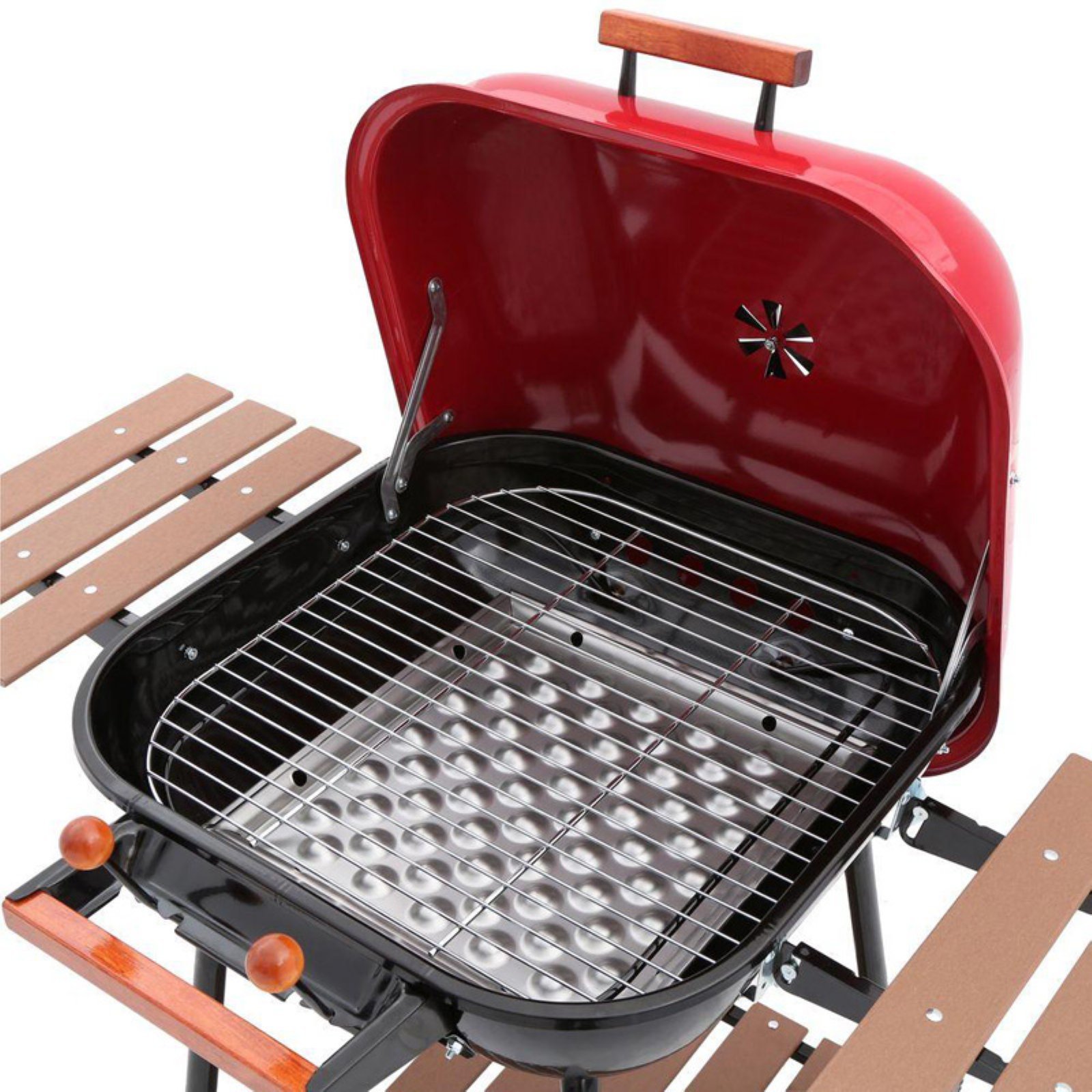 Americana Swinger Charcoal Grill with Side Table - Portable Outdoor BBQ Grill for Backyard, Camping & Tailgating - Black