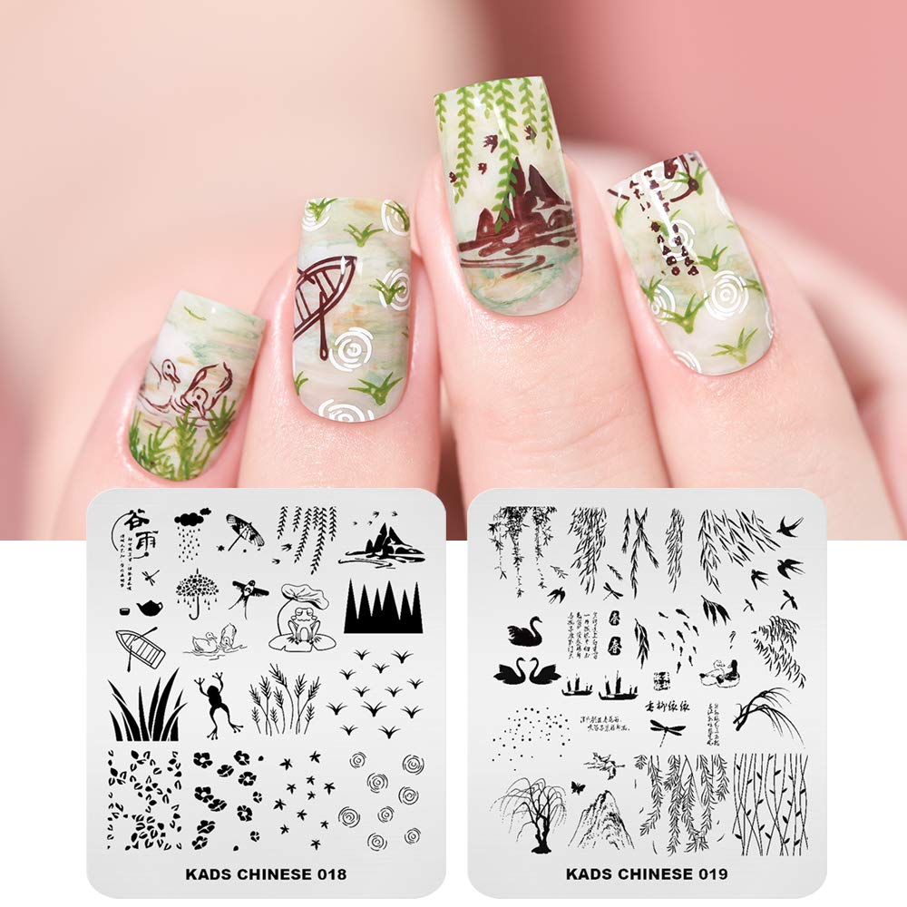 KAD Nail Stamping Plates Set - 8pcs Chinese Style Nail Art Templates for DIY Manicure | Perfect for Home Salon, Bridal Nails & Holiday Nail Designs