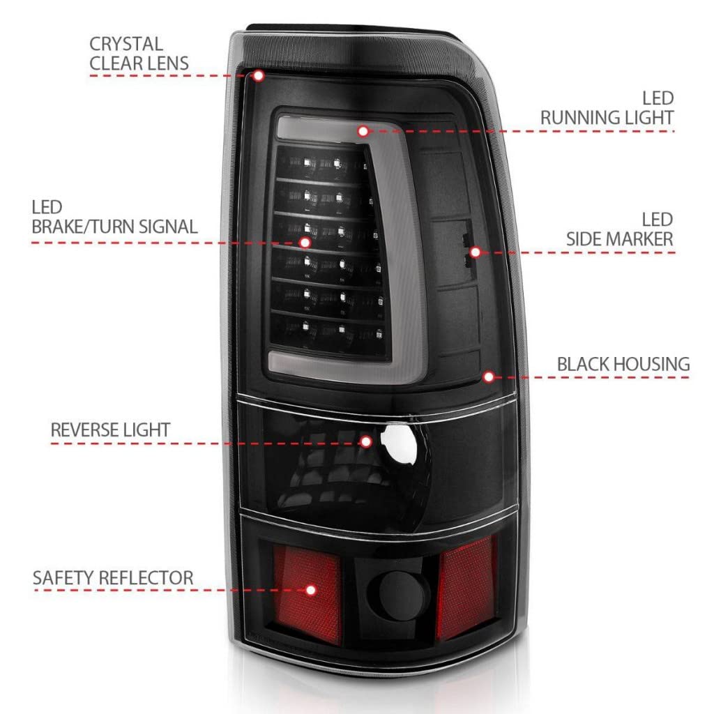 ANZO LED Tail Lights for 2007 GMC Sierra 3500 Classic - Black Plank Style (Part# 311330) | Durable Replacement for Enhanced Visibility & Style | Perfect for Off-Roading, Night Driving & Truck Customization