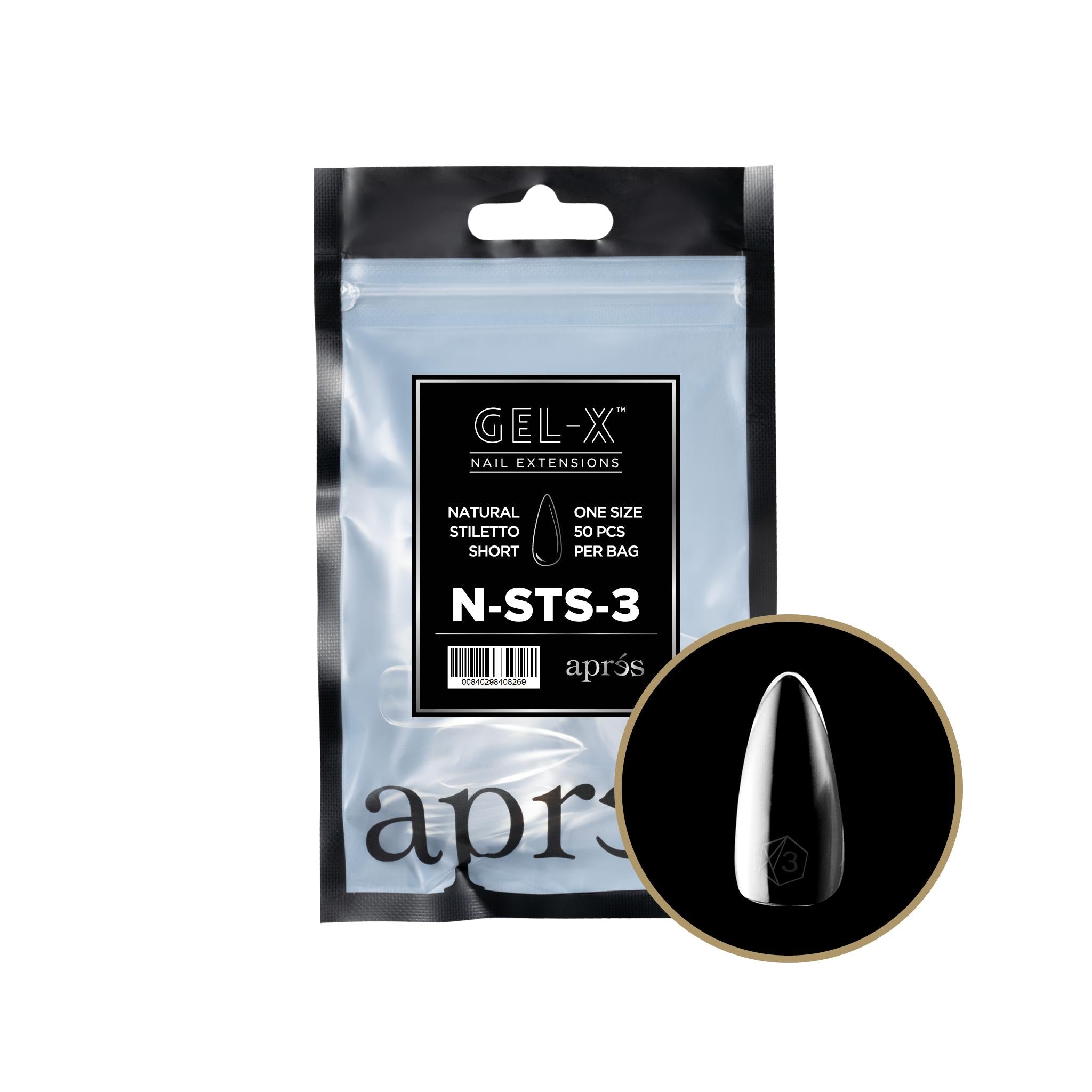 Apres Gel X 2.0 Refill Bags - Natural Stiletto Short Size 3 (50 Pcs) | DIY Nail Extension Kit for Salon-Quality Manicures at Home | Perfect for Nail Art, Special Occasions & Everyday Wear