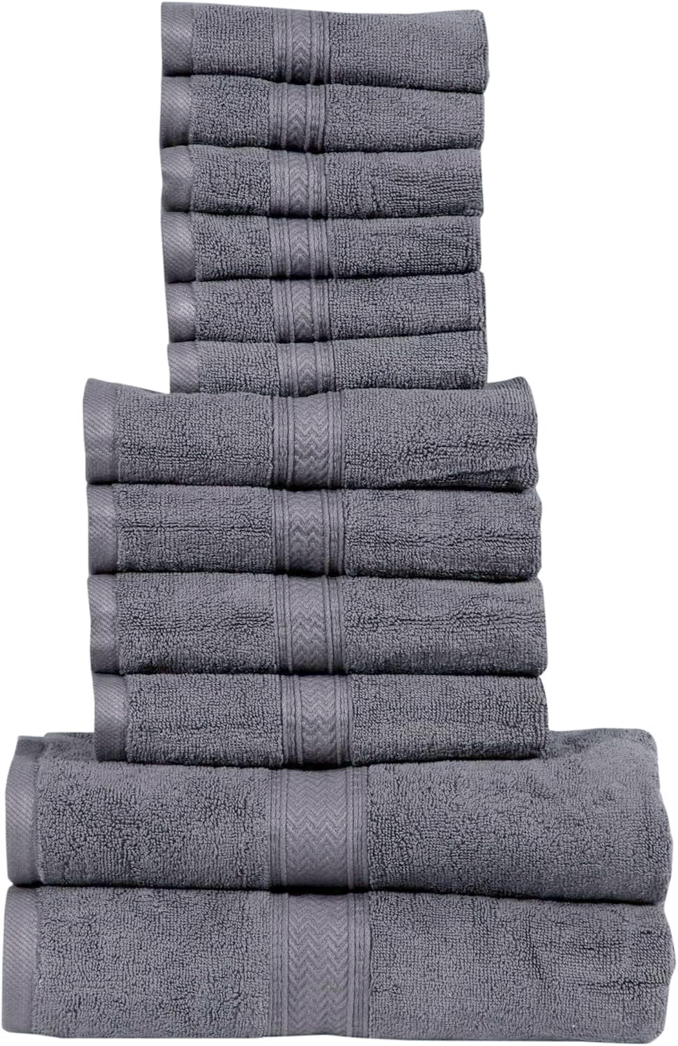 Premium 12-Piece 600 GSM Cotton Bath Towel Set - Ultra Soft & Absorbent Hotel & Spa Towels (2 Bath, 4 Hand, 6 Washcloths) - 100% Cotton Luxury Bathroom Towels for Home, Gym & Spa - Grey
