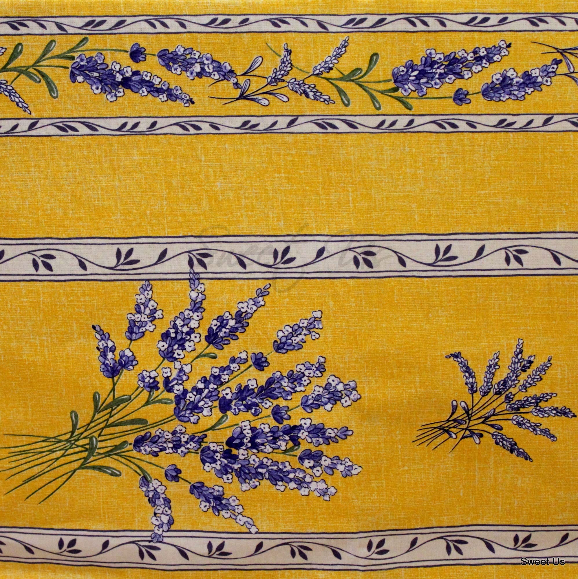 Royal Lavender Wipeable Spill-Resistant Acrylic Coated Tablecloth – Floral Cotton French Provencal Design for Rectangle Tables (60