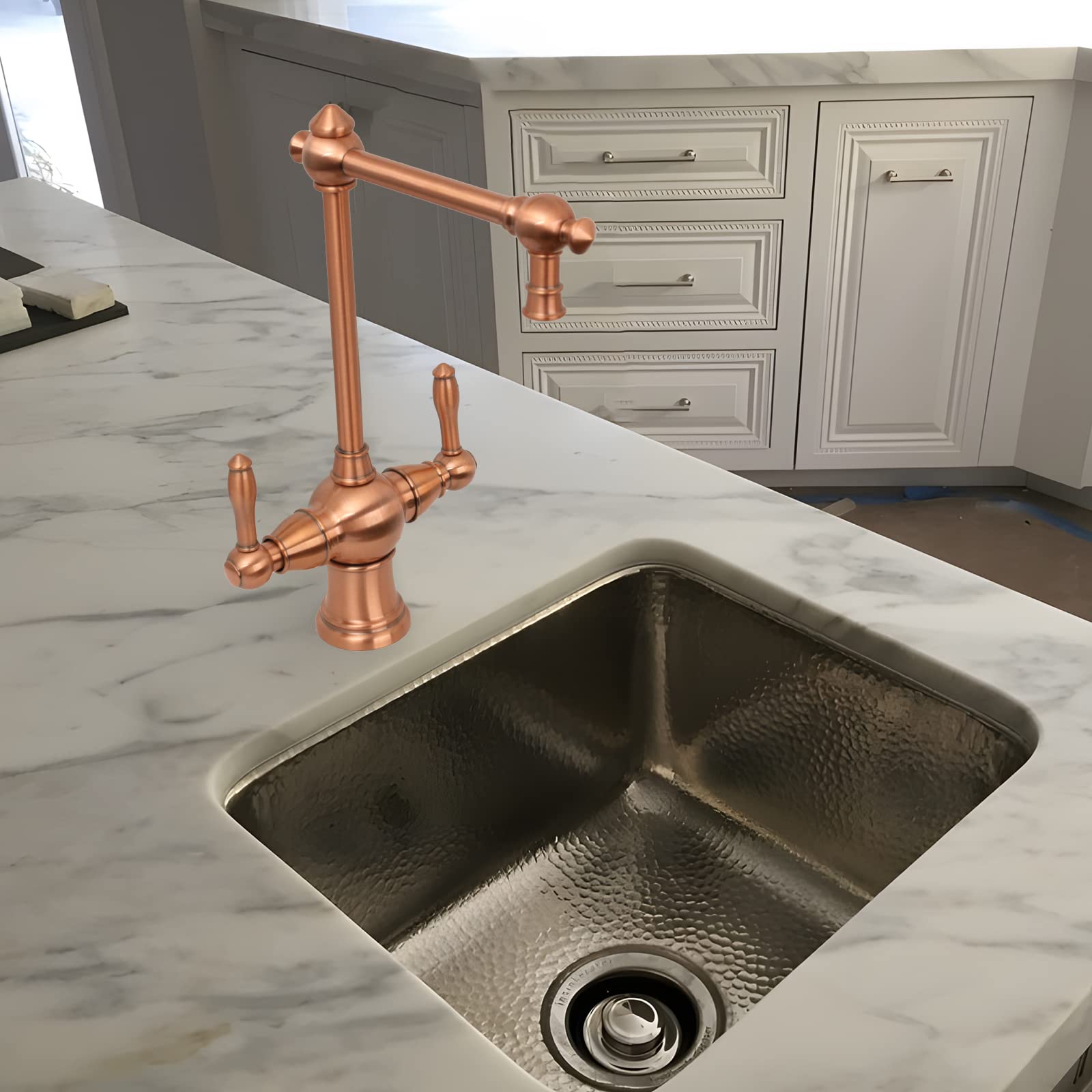 Premium Dual Handle Copper Water Filter Faucet - Hot & Cold Water Dispenser for Instant Hot Water Tanks & Filtration Systems - Perfect for Kitchen Sink, RV, and Office Use