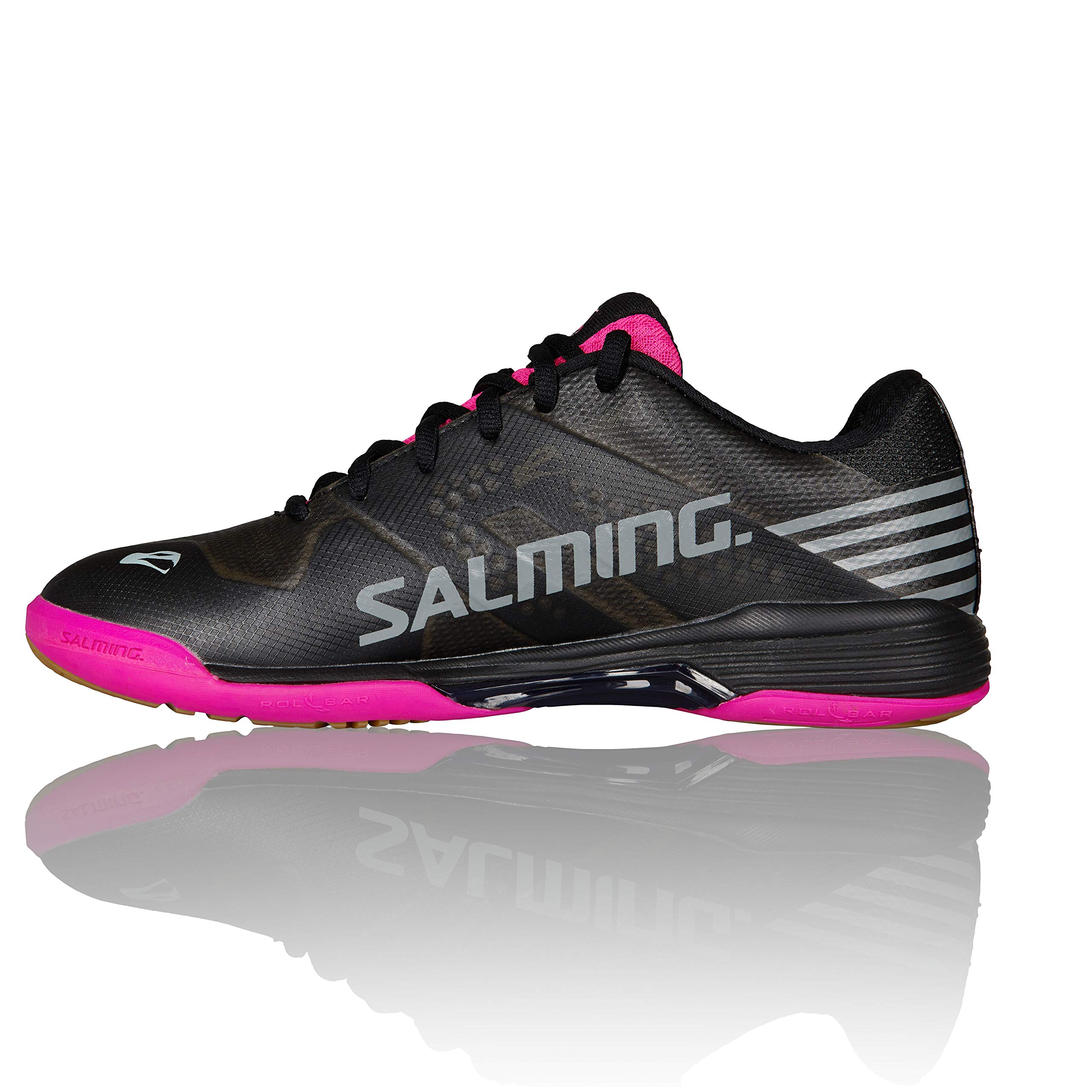 Salming Women's Viper 5 Indoor Court Sports Shoes - Volleyball, Badminton & Squash Shoes for Women - Lightweight & Breathable - Black/Pink Jewel - Size 9.5 - Perfect for Indoor Sports & Gym Training