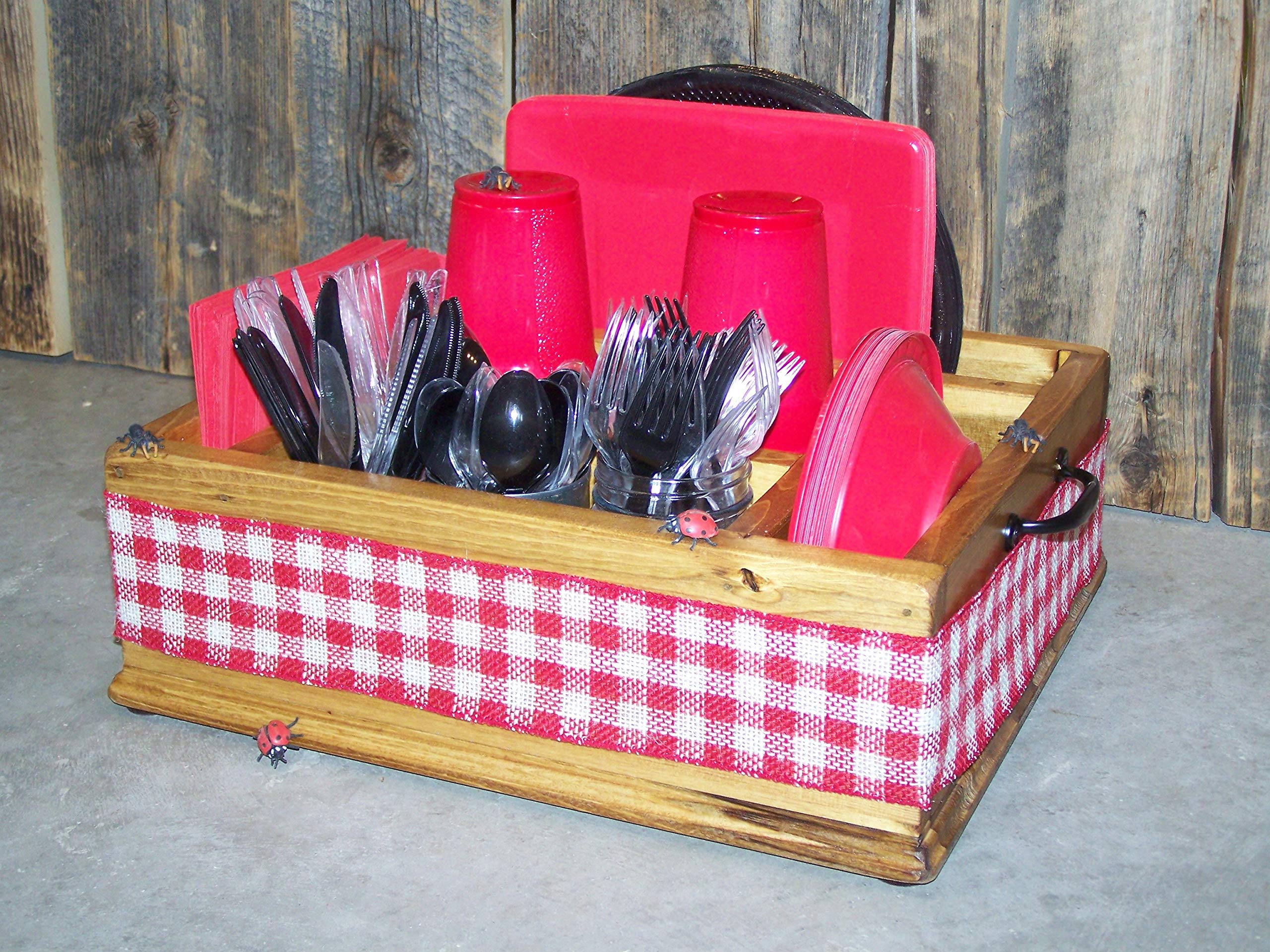 Wooden Kitchen Utensil Organizer & Holder - Wood Utensil Storage for Spoons, Forks, Knives - Paper Plate & Napkin Holder - Perfect for Countertop, Drawer, or Pantry Organization
