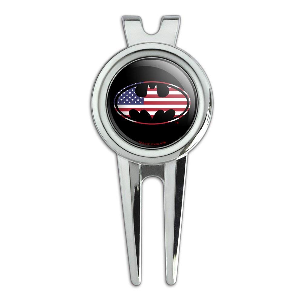 Batman USA Flag Shield Logo Golf Divot Repair Tool & Ball Marker - Patriotic Golf Accessories for Superhero Fans | Perfect for Golf Tournaments, Gifts & Collectors