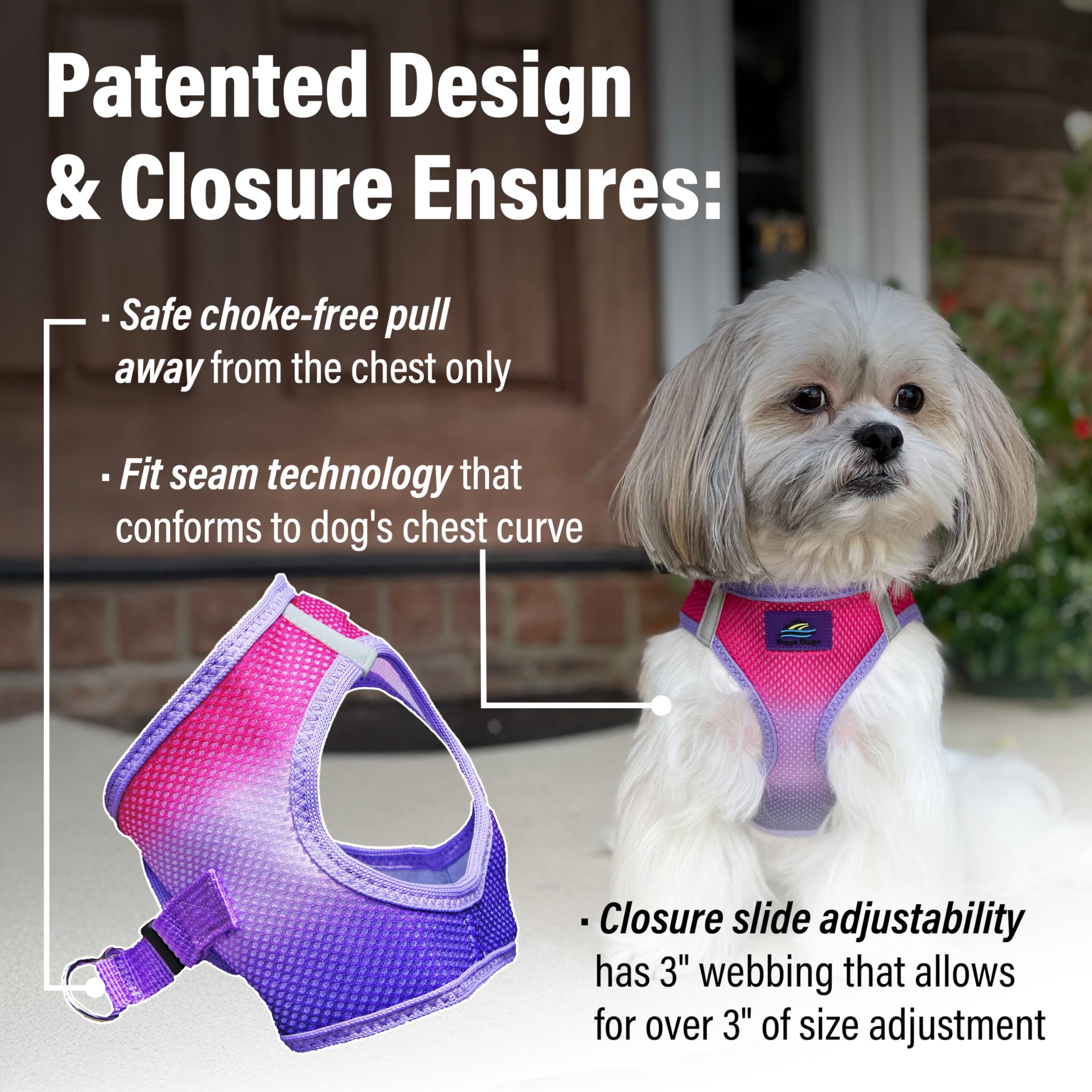 Doggie Design No-Choke Dog Harness - Breathable Mesh Polyester Pet Vest with Easy Step-in Design for Small to Medium Dogs - Raspberry Sundae Color - Perfect for Walking, Hiking & Outdoor Adventures