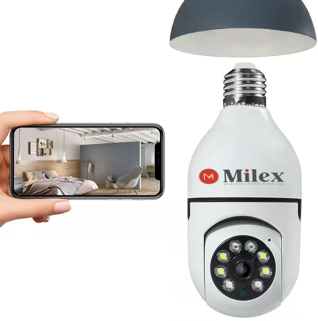 2 Pack Milex Light Bulb Security Camera - Wireless Smart Home Surveillance, Motion Detection, Night Vision - Perfect for Indoor/Outdoor Home & Office Security
