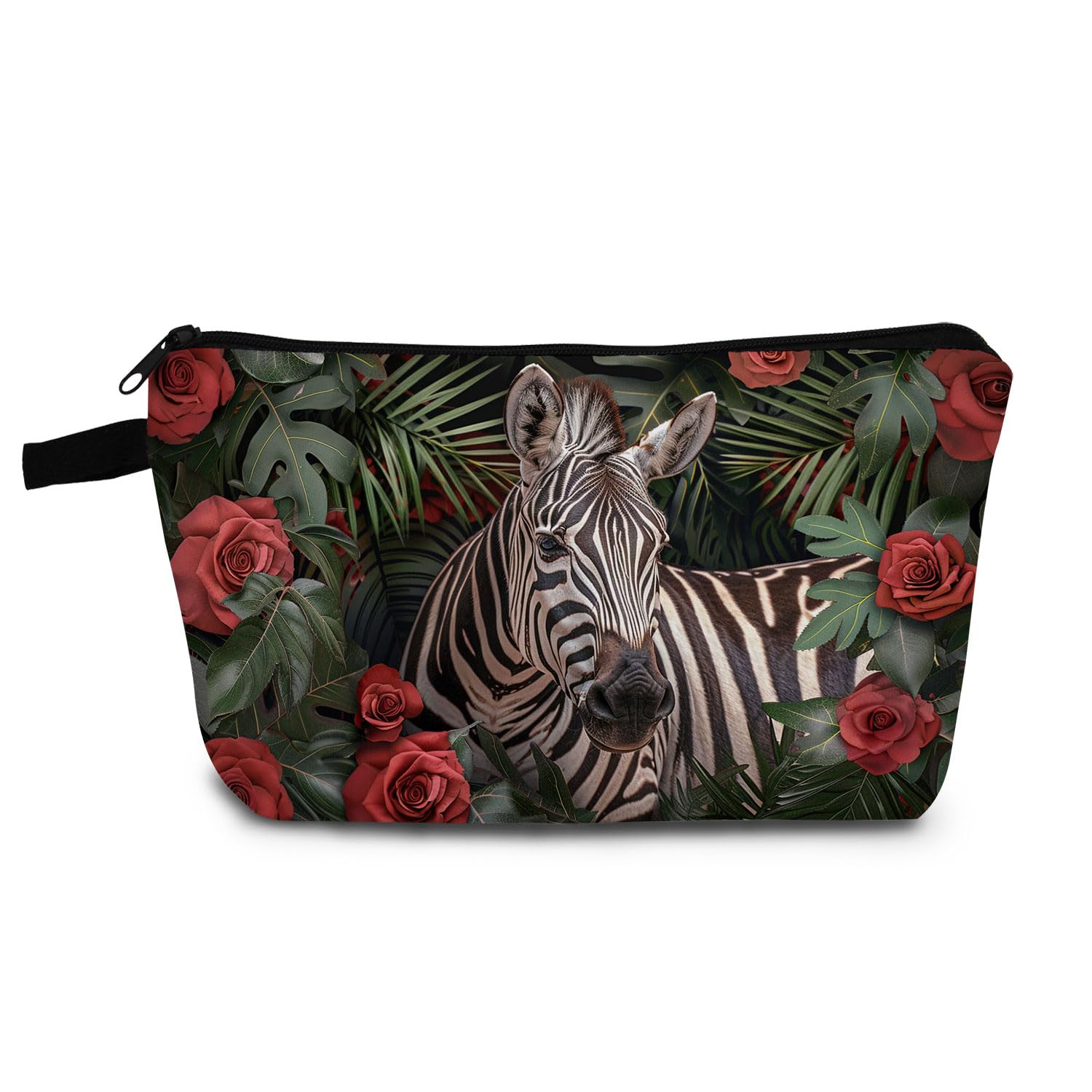 Cute Zebra Print Makeup Bag with Zipper - Floral Cosmetic Organizer Pouch for Women | Perfect Birthday Gift for Zebra Lovers, Sisters & Friends | Great for Travel, Gym & Daily Beauty Essentials Storage