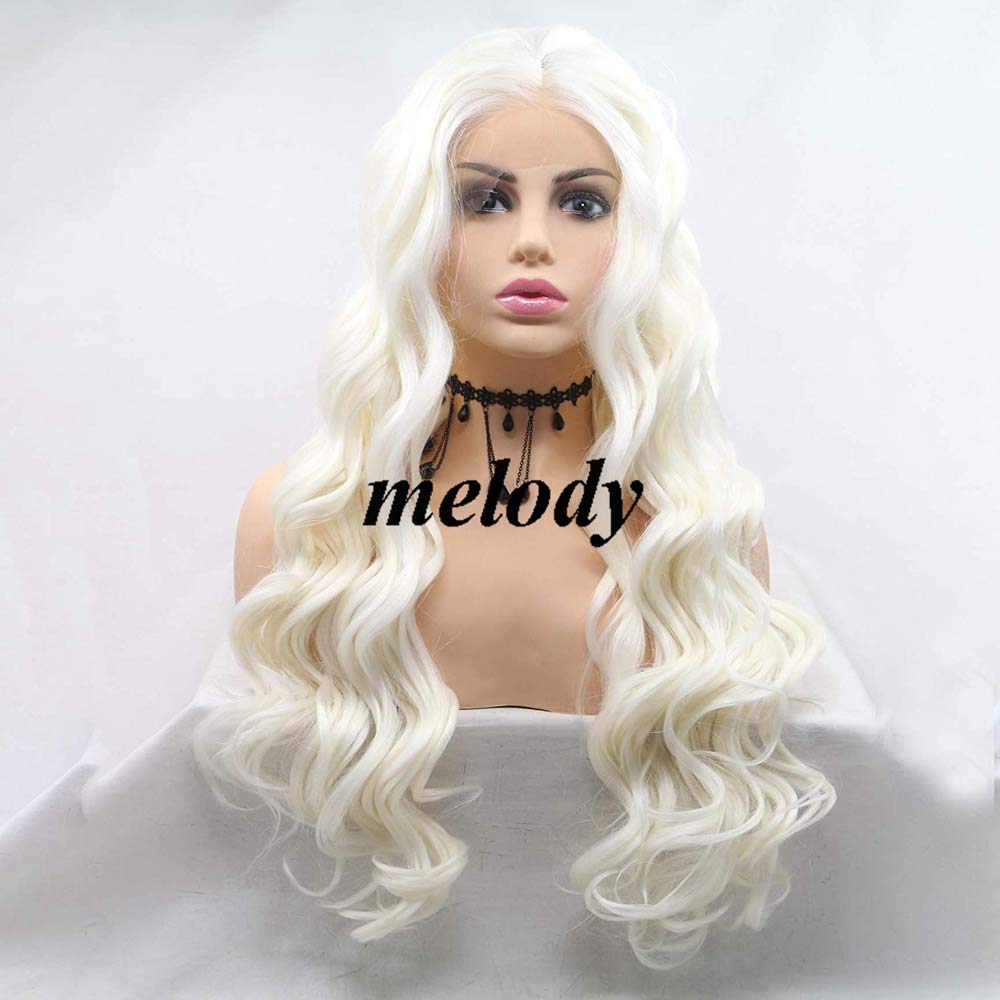 Long Blonde Curly Synthetic Lace Front Wigs for Women - Heat Resistant Fiber Hair Wigs with Soft Lace - Perfect for Cosplay, Halloween, Parties & Daily Wear